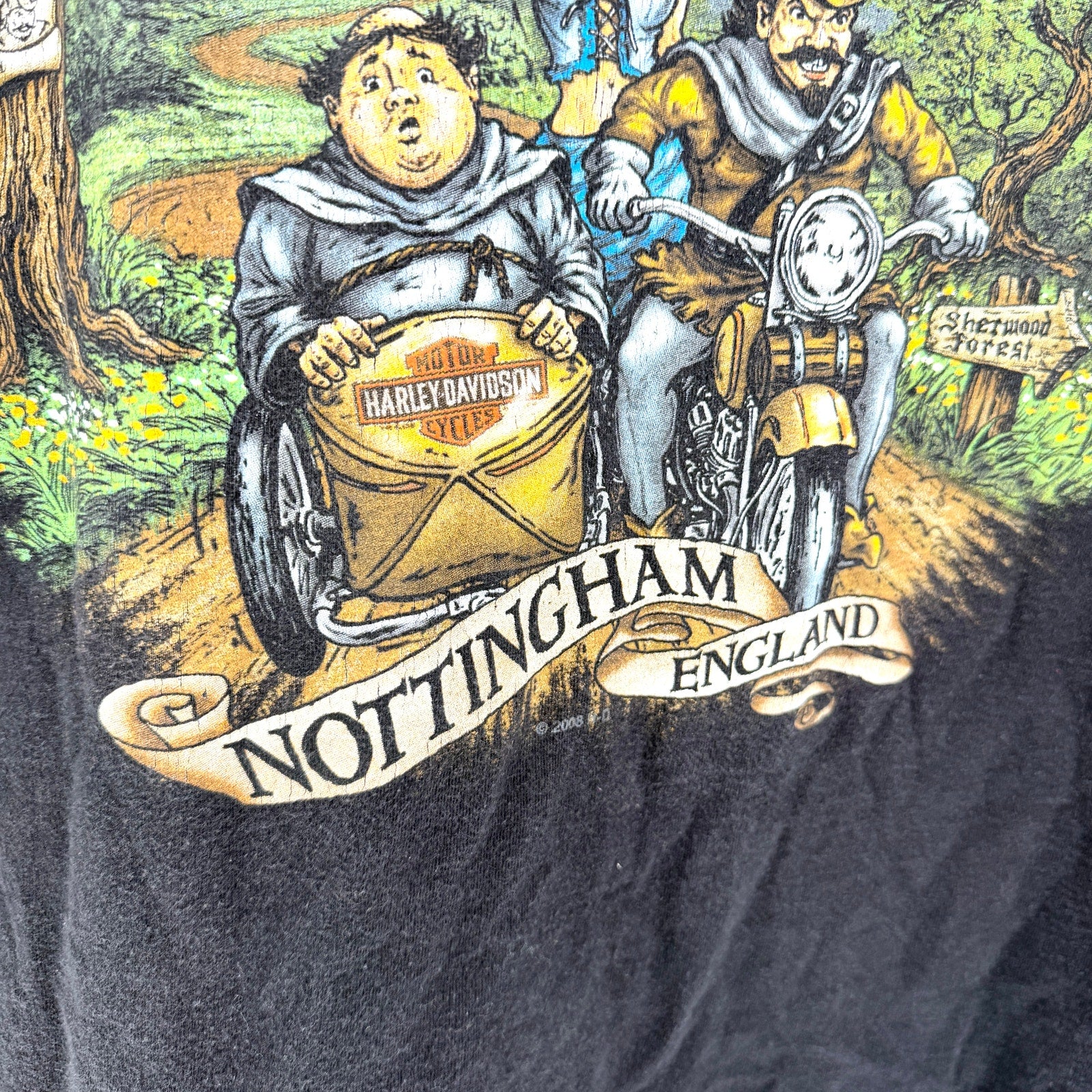 Harley-Davidson Nottingham England Robin Hood Black 100% Cotton T-Shirt