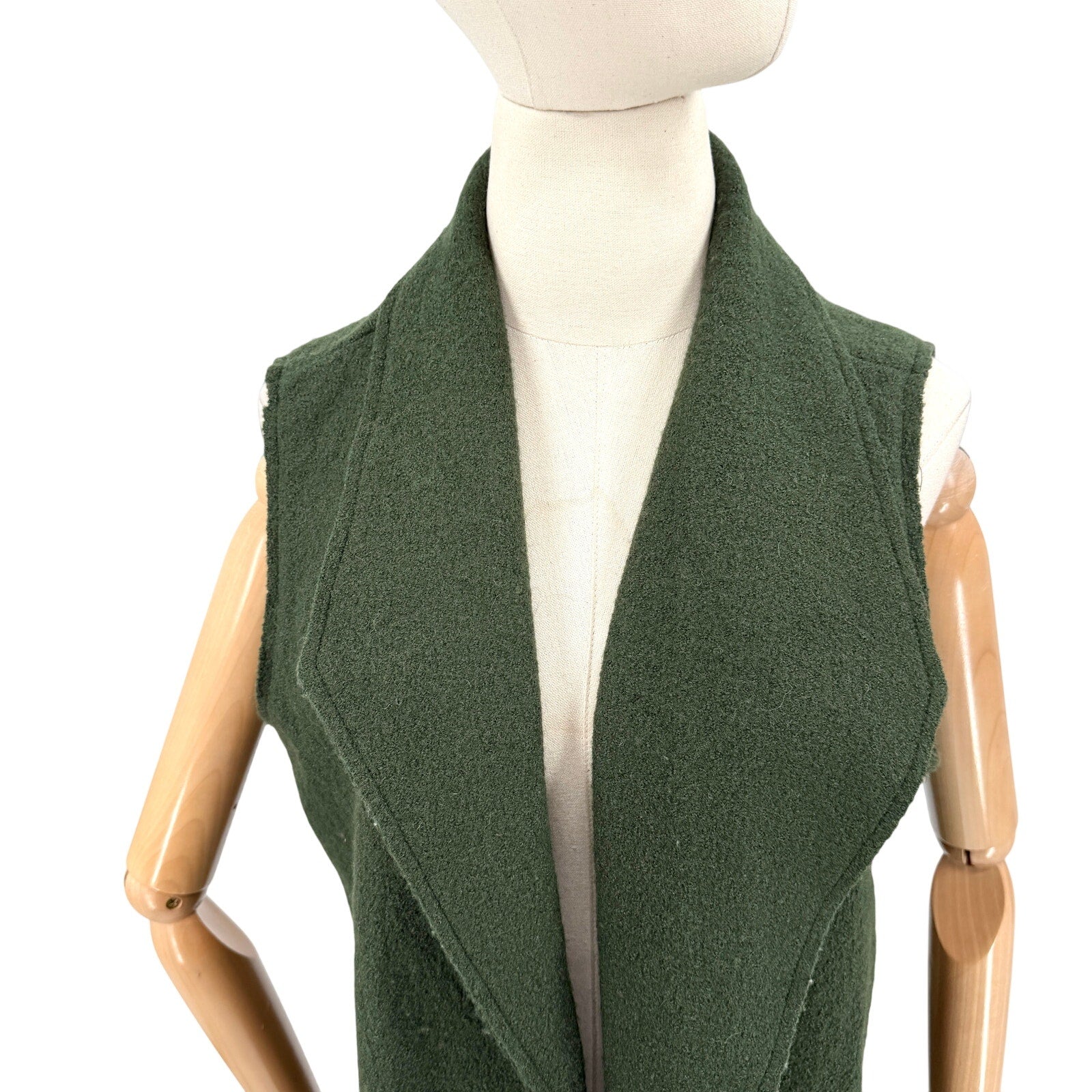Tahari Forest Green Longline Open Front Duster Patch Pocket Vest