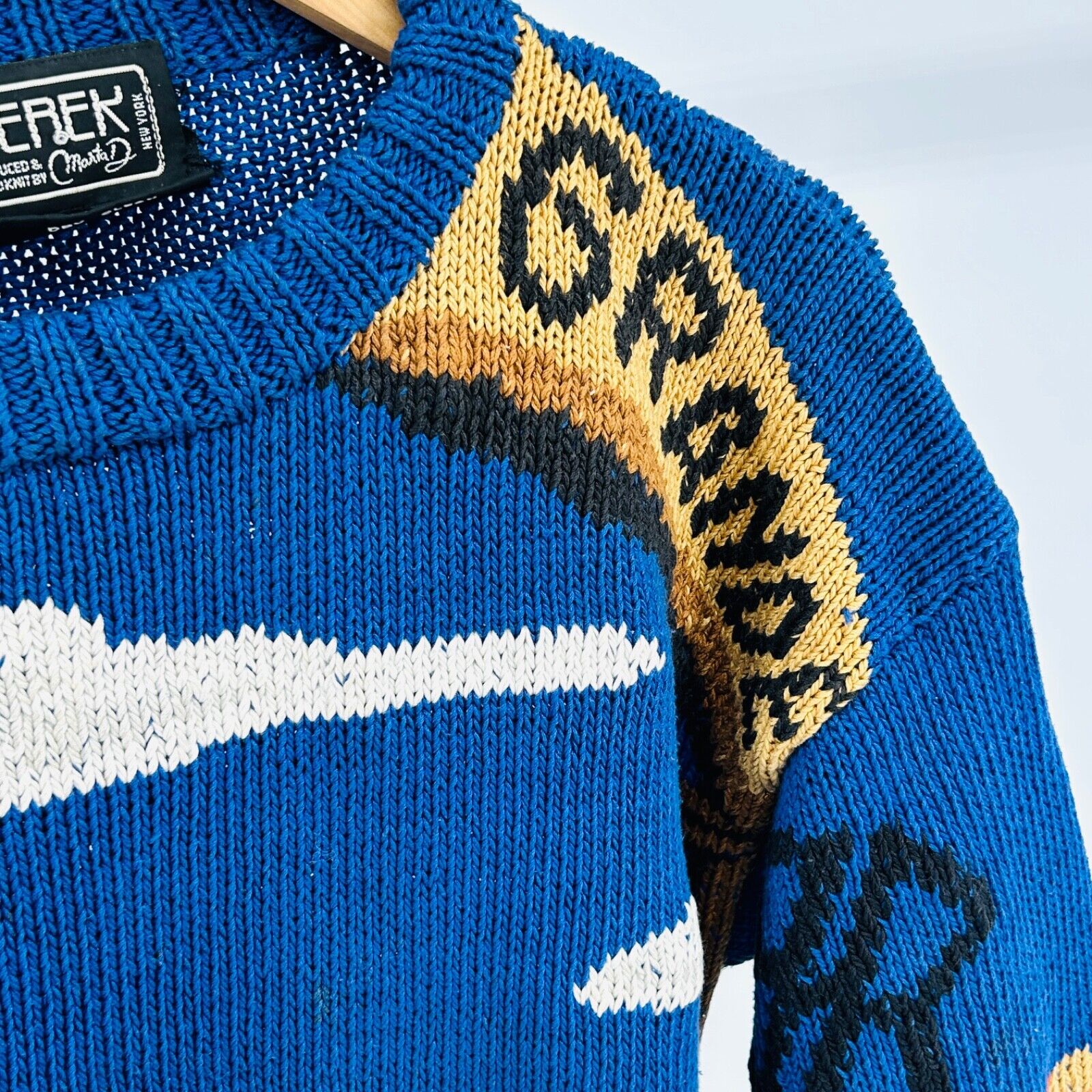 Vintage 80s Berek Rio Grande Texas Cowboy Graphic Hand Knit Cotton Sweater