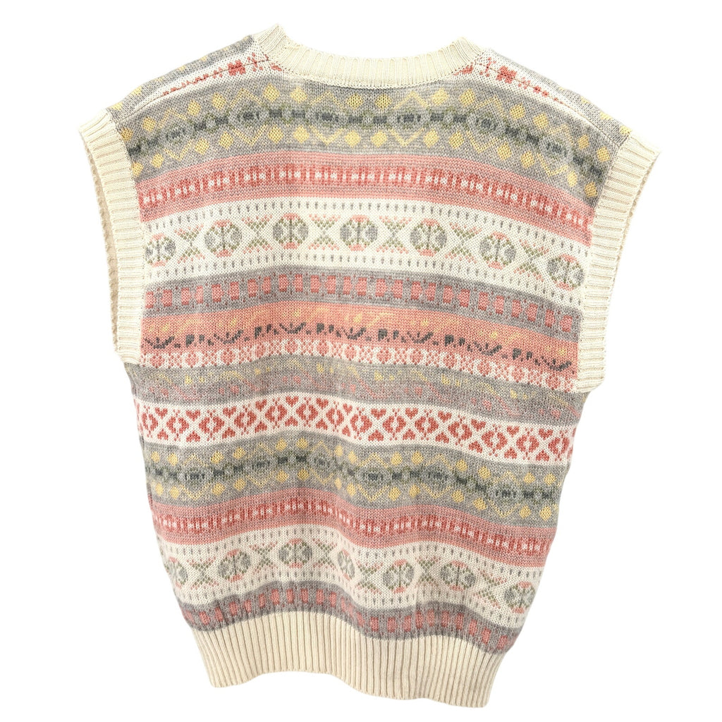 Vintage 80s RUSS Cream Pink Fair Isle Sweater Vest