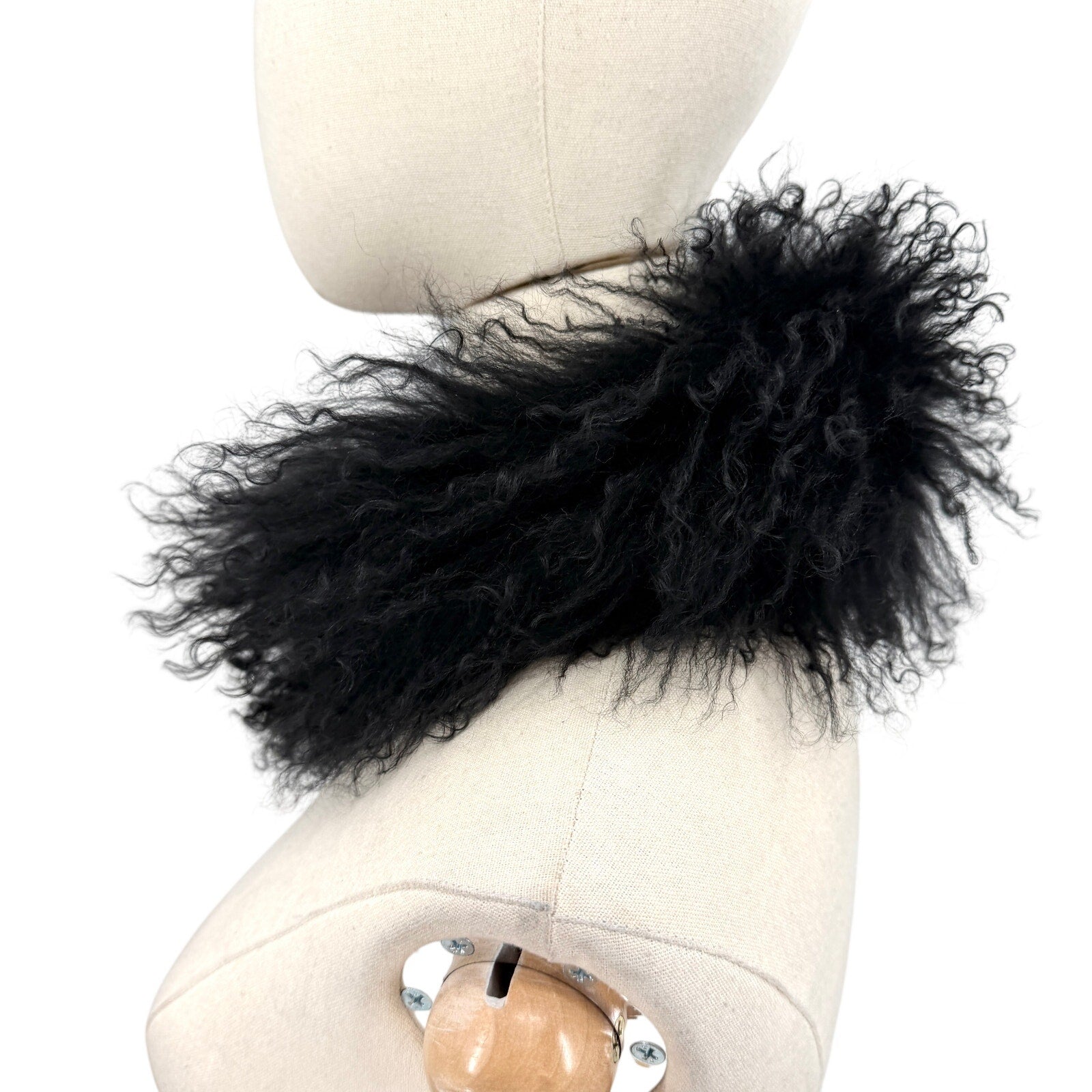 Vintage Y2K Unbranded Black Genuine Sheepskin Shaggy Curly Fur Collar Wrap Scarf