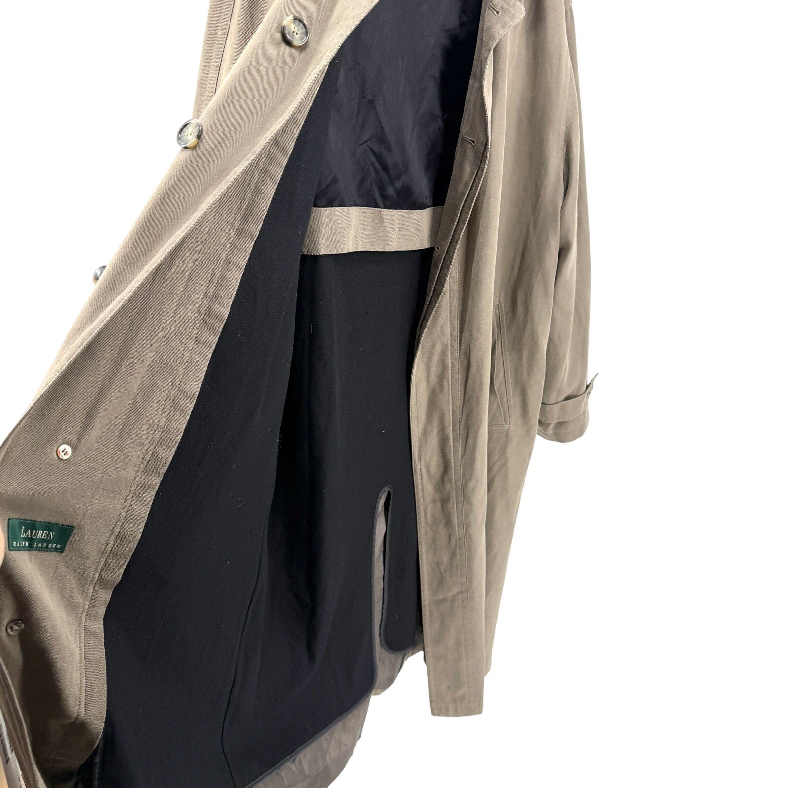 Vintage 90s Lauren Ralph Lauren Olive Green Beltless Trenchcoat