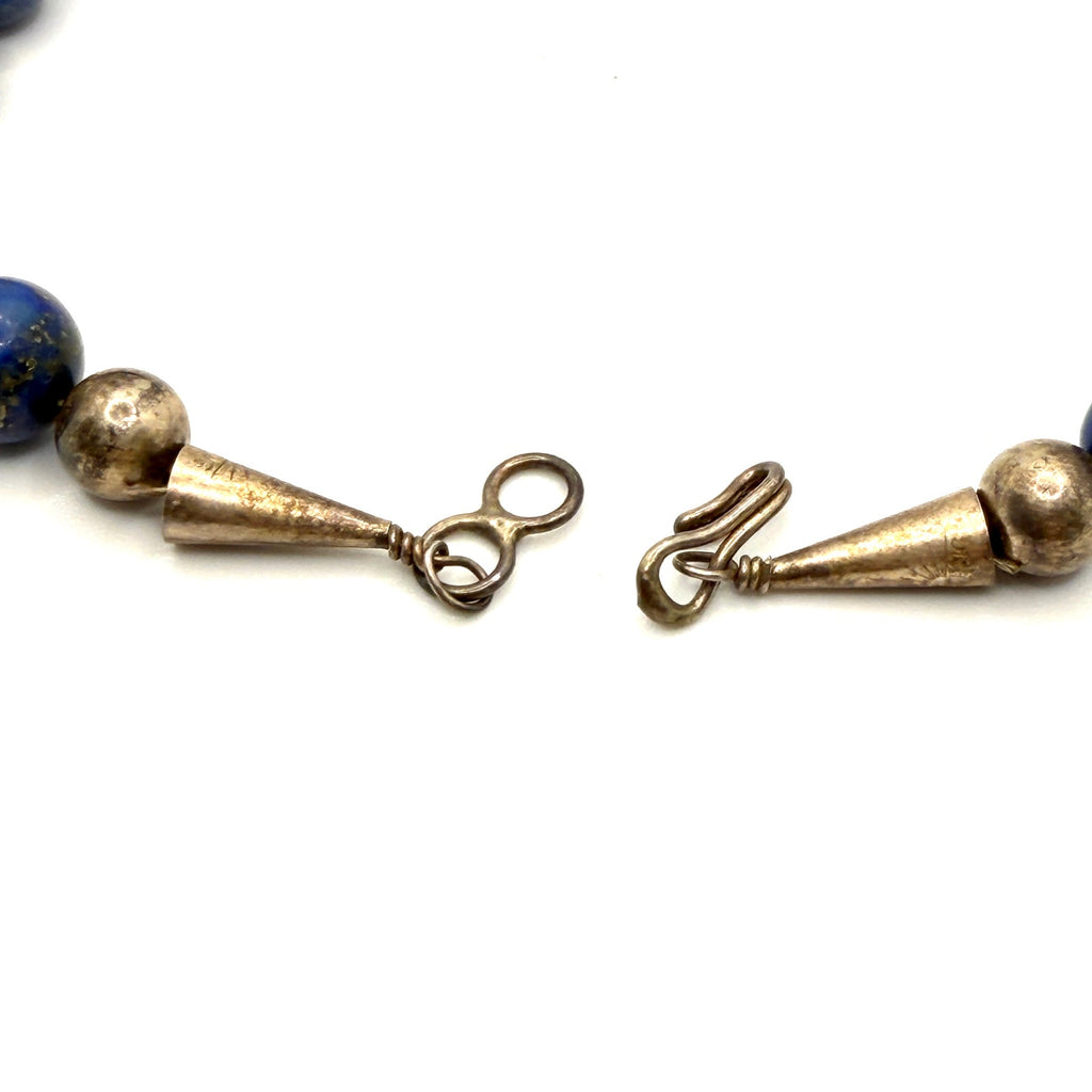 Vintage 90s Stamped Sterling Southwestern Blue Lapis Lazuli Beaded Necklace