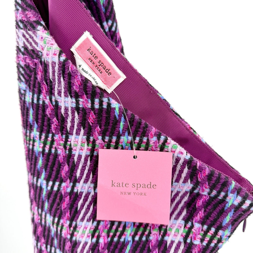 Kate Spade New York Purple Plaid Tweed Preppy A-Line Mini Skirt