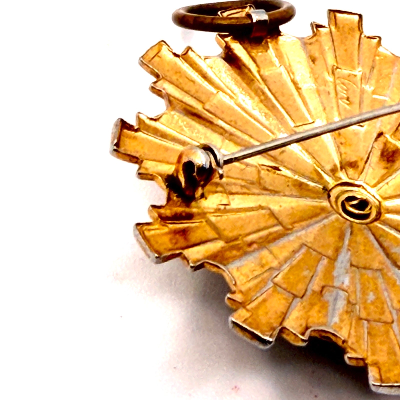 Vintage 60s Coro Gold Silver Tone Metal Heraldic Sunburst Signed Brooch