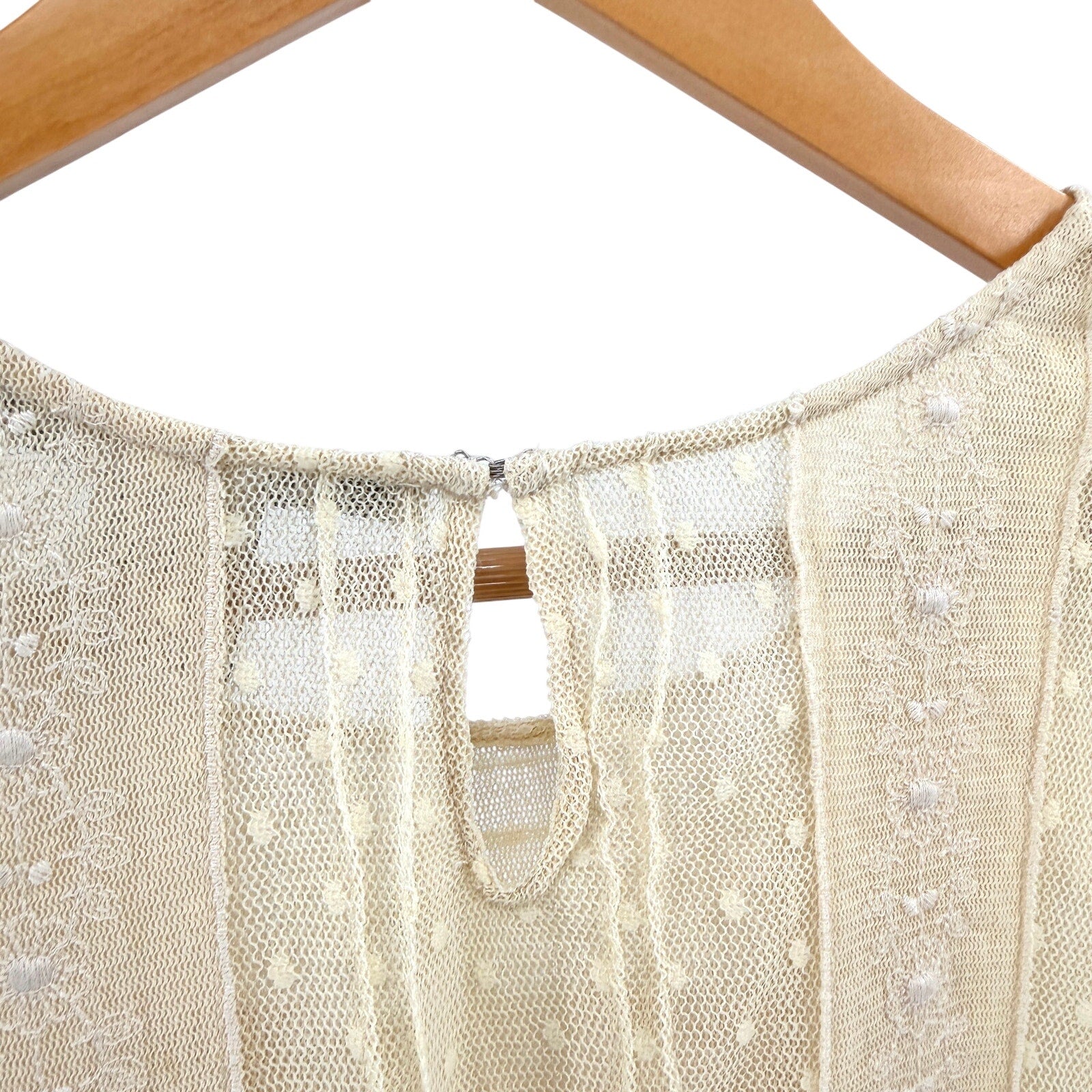 American Rag Cream Lace Pointelle Mesh Ruffle Blouse