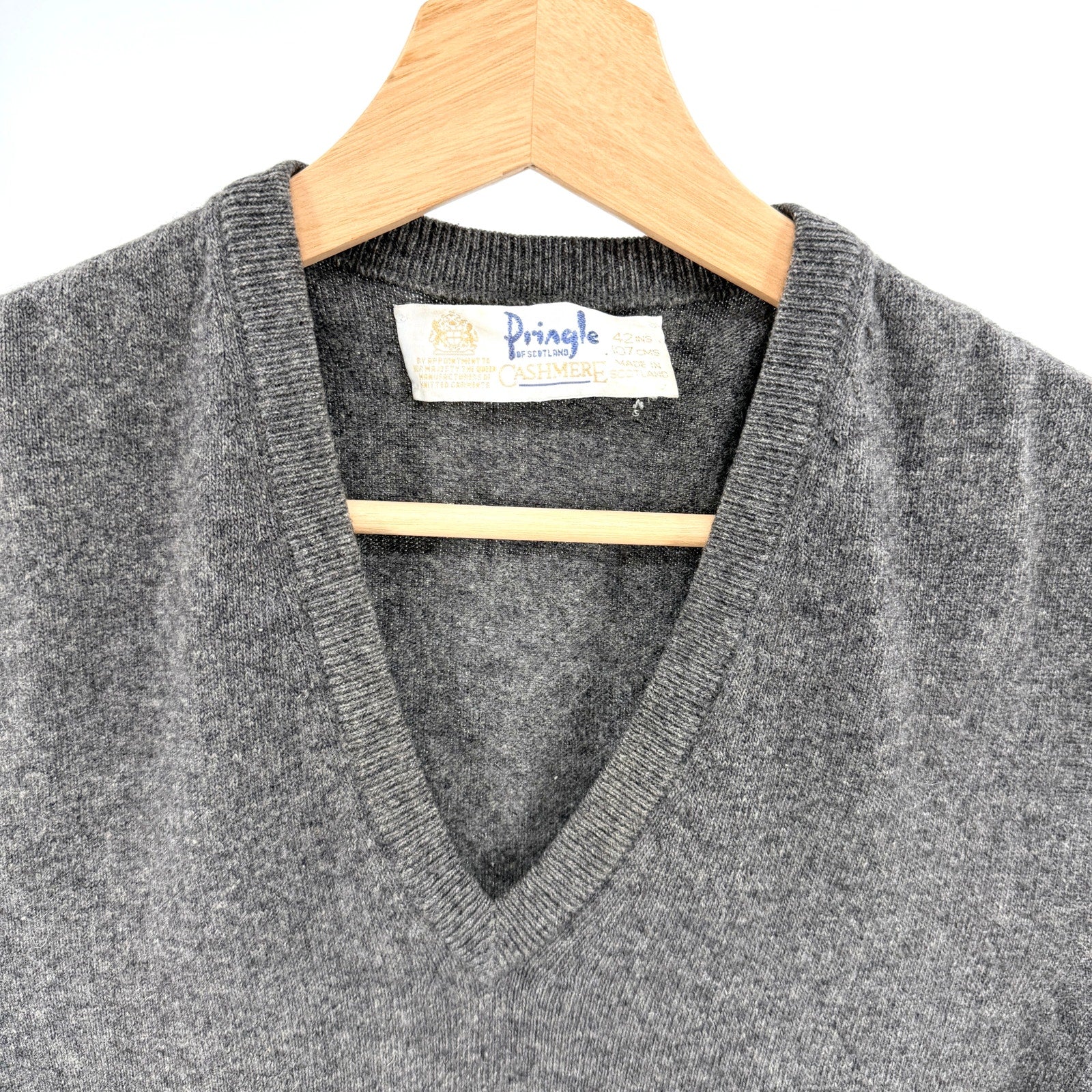 Vintage 80s Pringle of Scotland Grey Cashmere V-Neck Sweater Vest