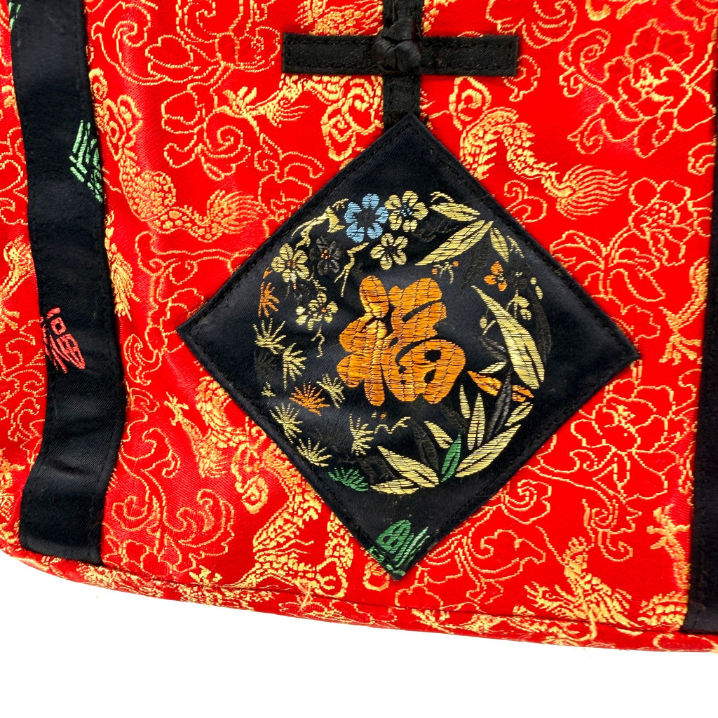 Vintage Y2K Chateau Red Gold Chinese Dragon Frog Closure Shoulder Bag