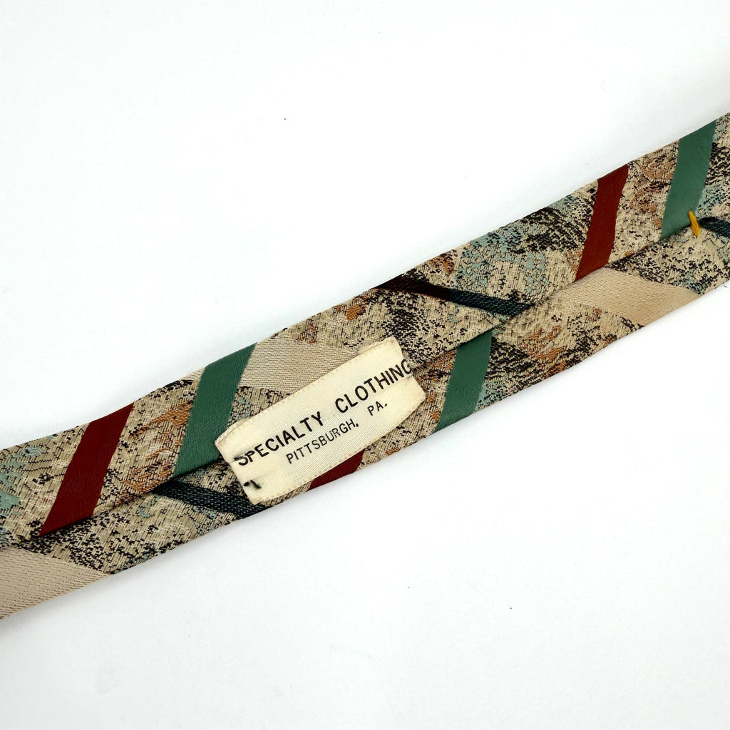 Vintage 70s Don Loper Beverly Hills Beige Green Abstract Super Wide Necktie