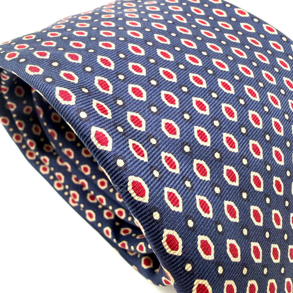 Vintage 90s Pierre Cardin Navy Blue Red 100% Silk Geometric Deadstock Necktie