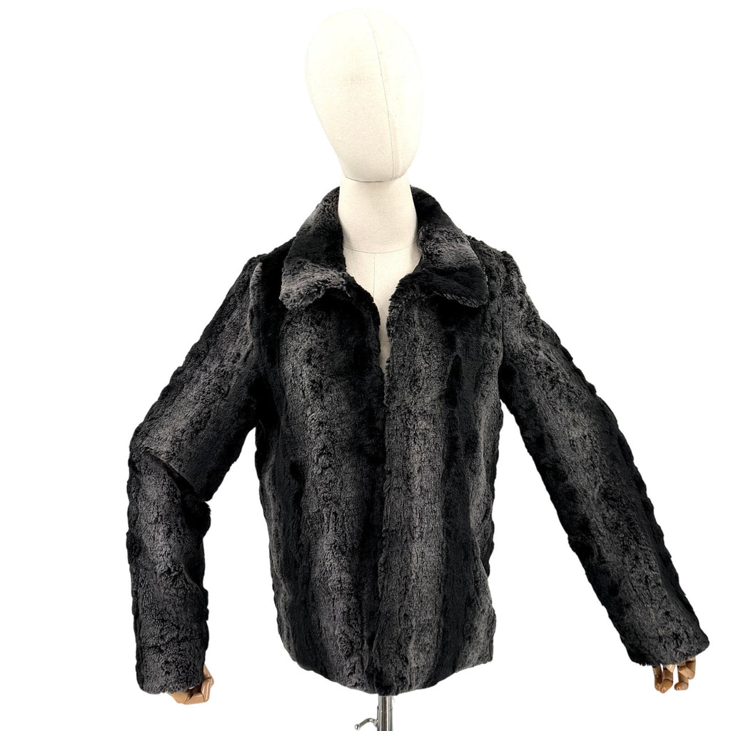 Betsey Johnson Black Gray Soft Shaggy Glam Coat Faux Fur Jacket