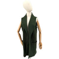 Tahari Forest Green Longline Open Front Duster Patch Pocket Vest