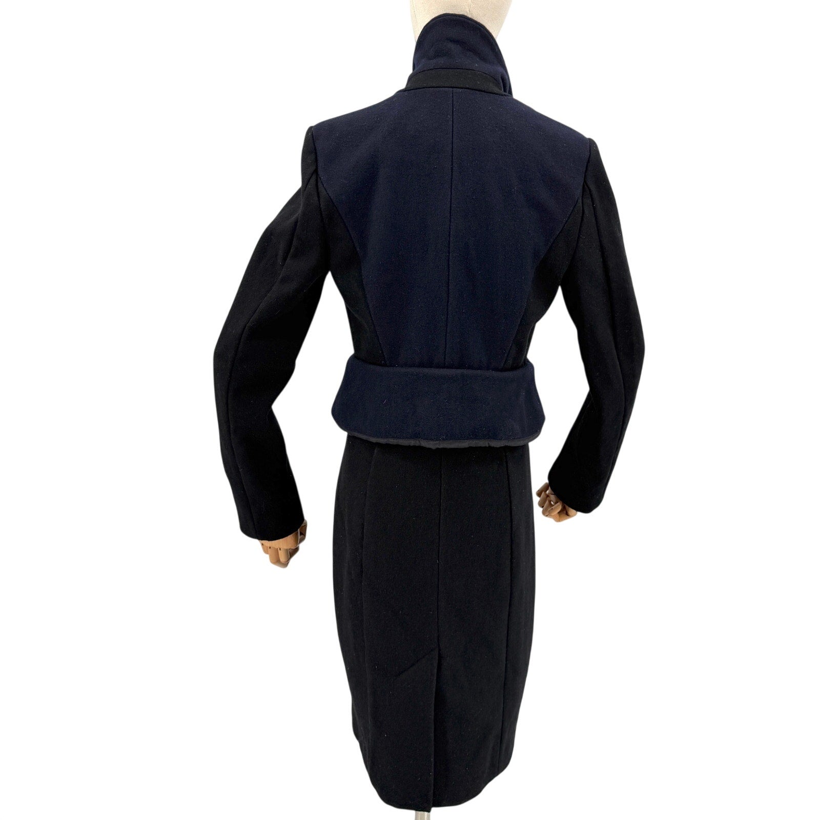 Marchesa Voyage Black Navy Blue Wool Blend Snap Overcoat Jacket