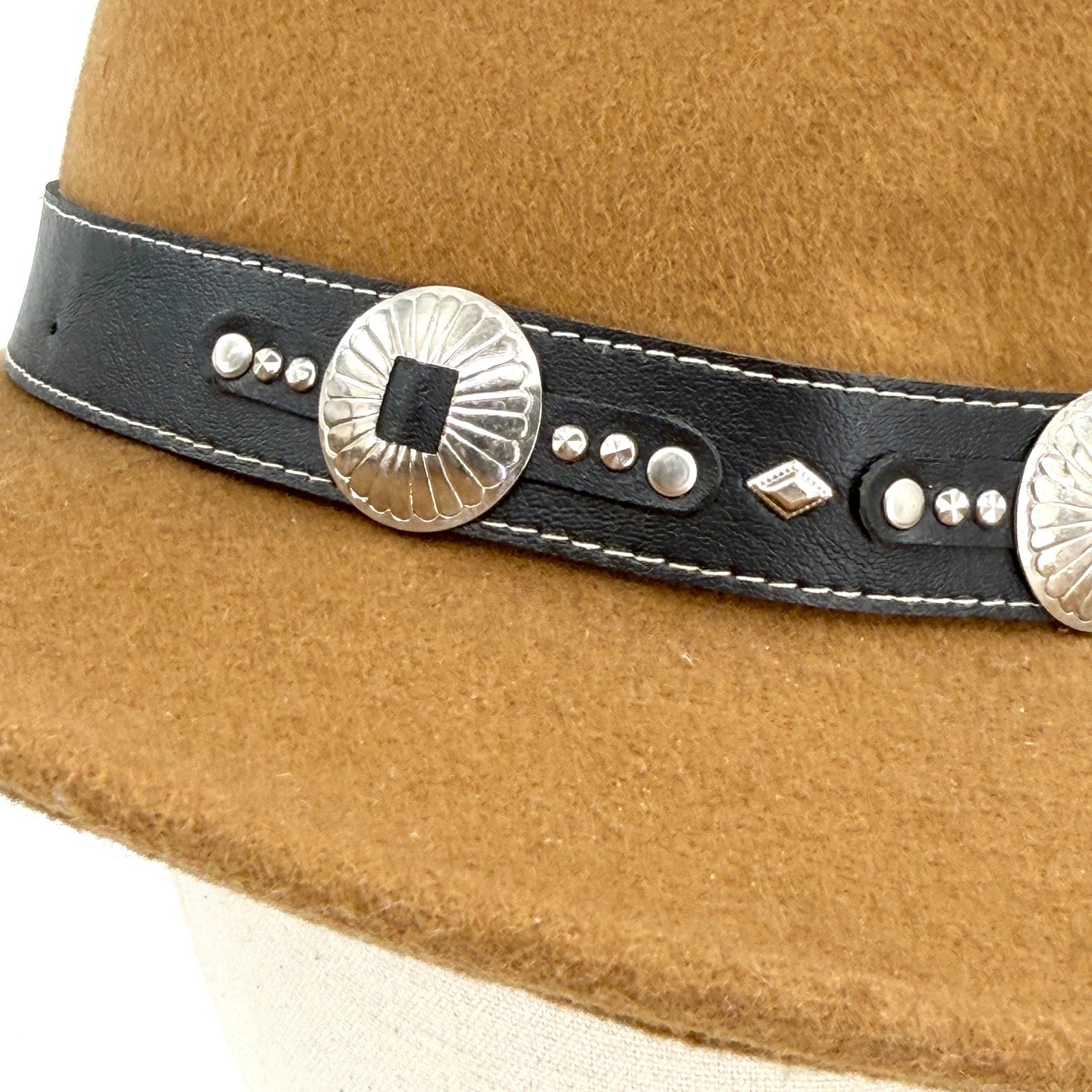 Vintage Y2k Peruvian Connection Warm Brown Wool Western Silver Concho Cowboy Hat