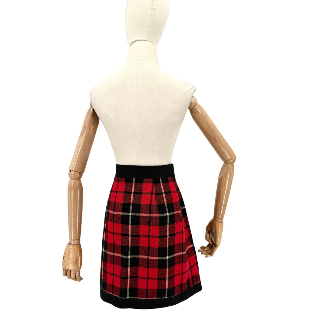 Vintage 90s Express Red Black Plaid Tartan Mini Wrap Skirt