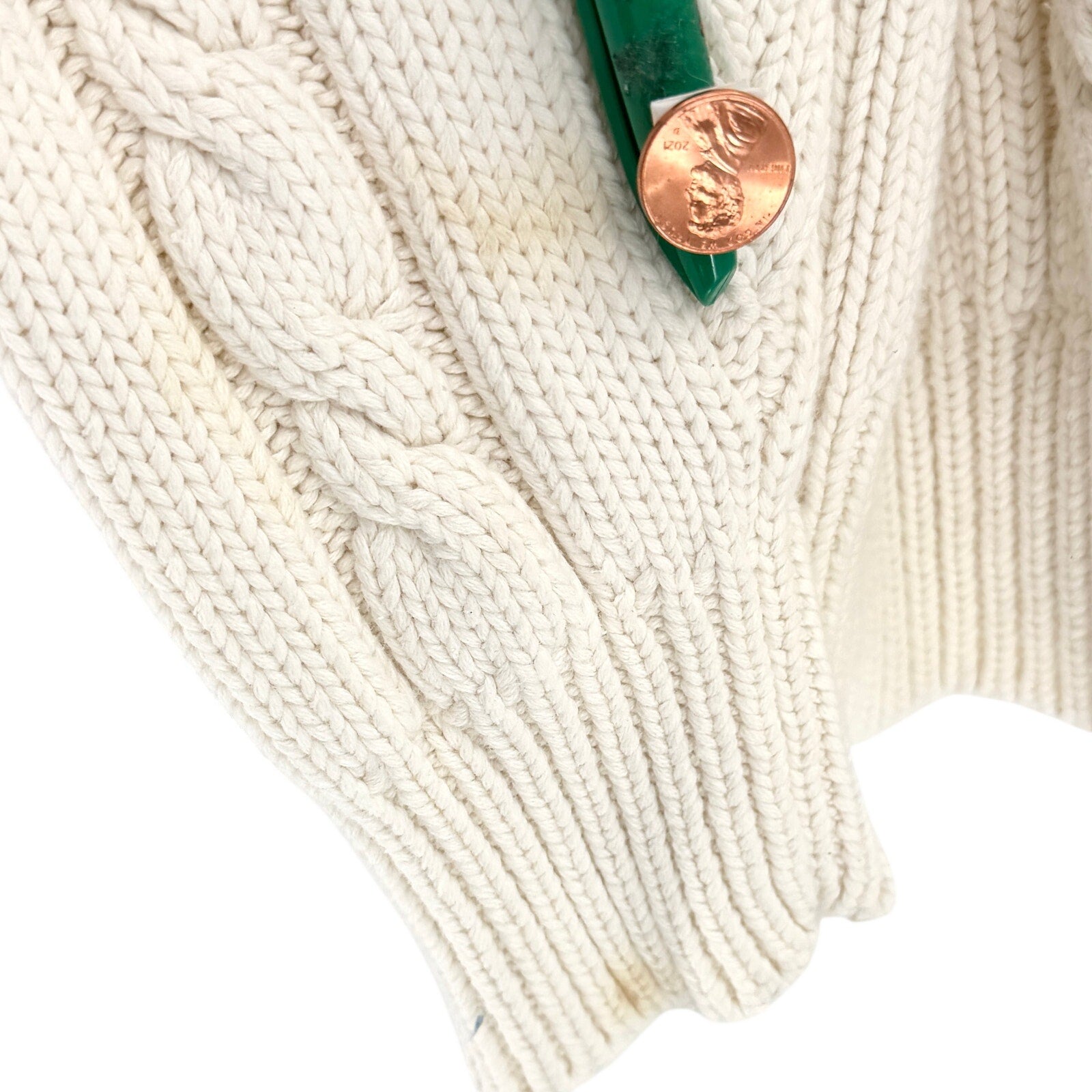 Vintage 90s Gap White Made in UK 100% Cotton Roll Top Cable Knit Sweater