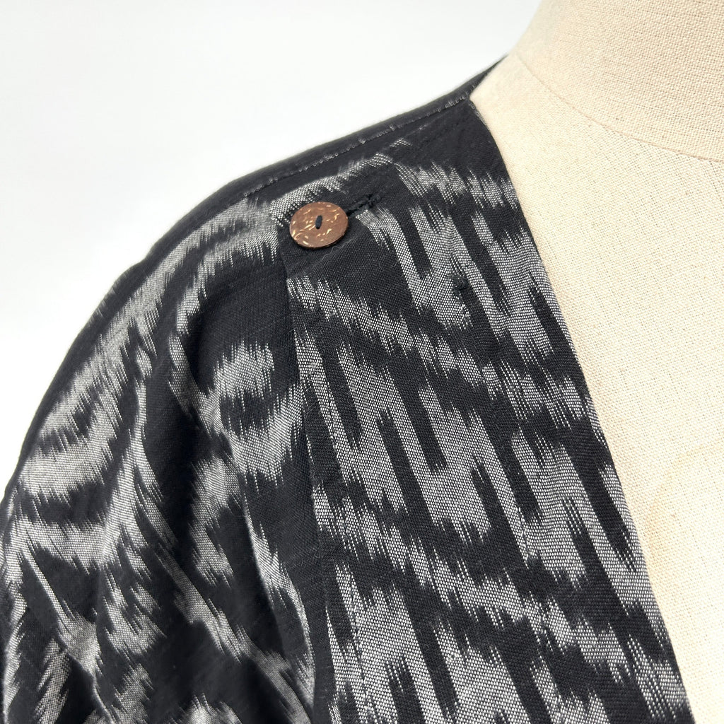 Vintage 90s Nadya Black Gray Ikat Reversible Asymmetrical Jacket