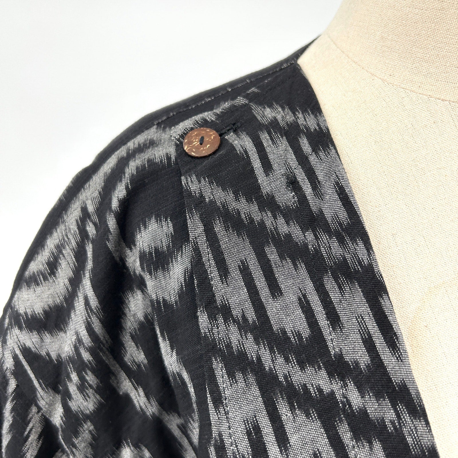 Vintage 90s Nadya Black Gray Ikat Reversible Asymmetrical Jacket