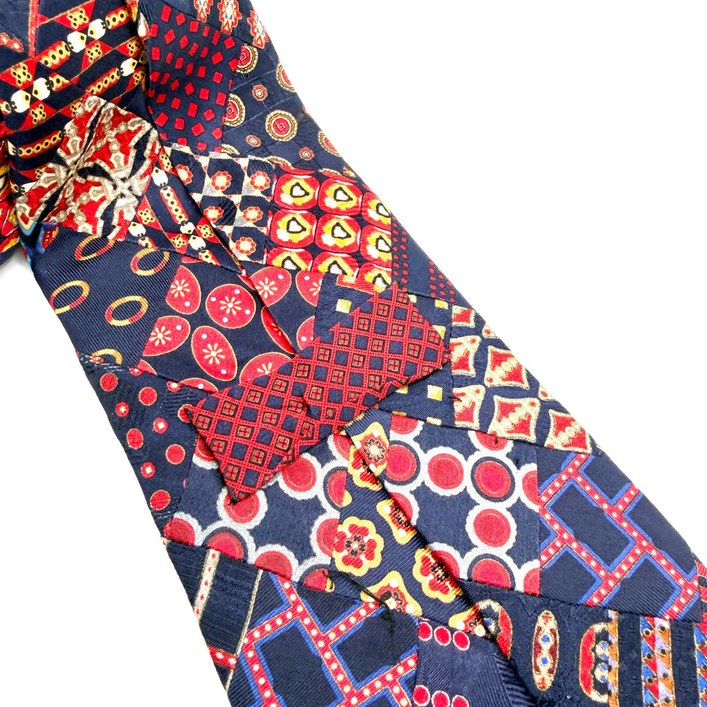 Vintage 90s Stefano Ricci Navy Red 100% Silk Patchwork Geometric Luxury Necktie