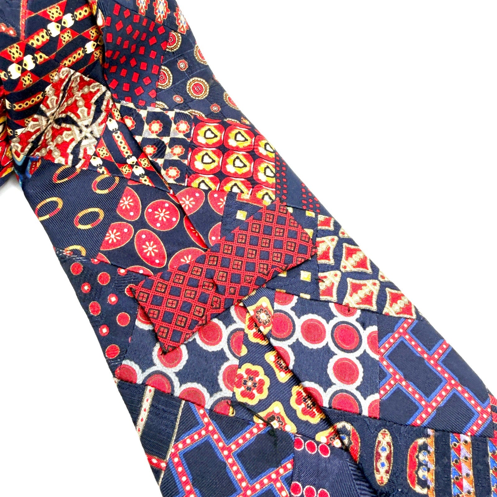 Vintage 90s Stefano Ricci Navy Red 100% Silk Patchwork Geometric Luxury Necktie