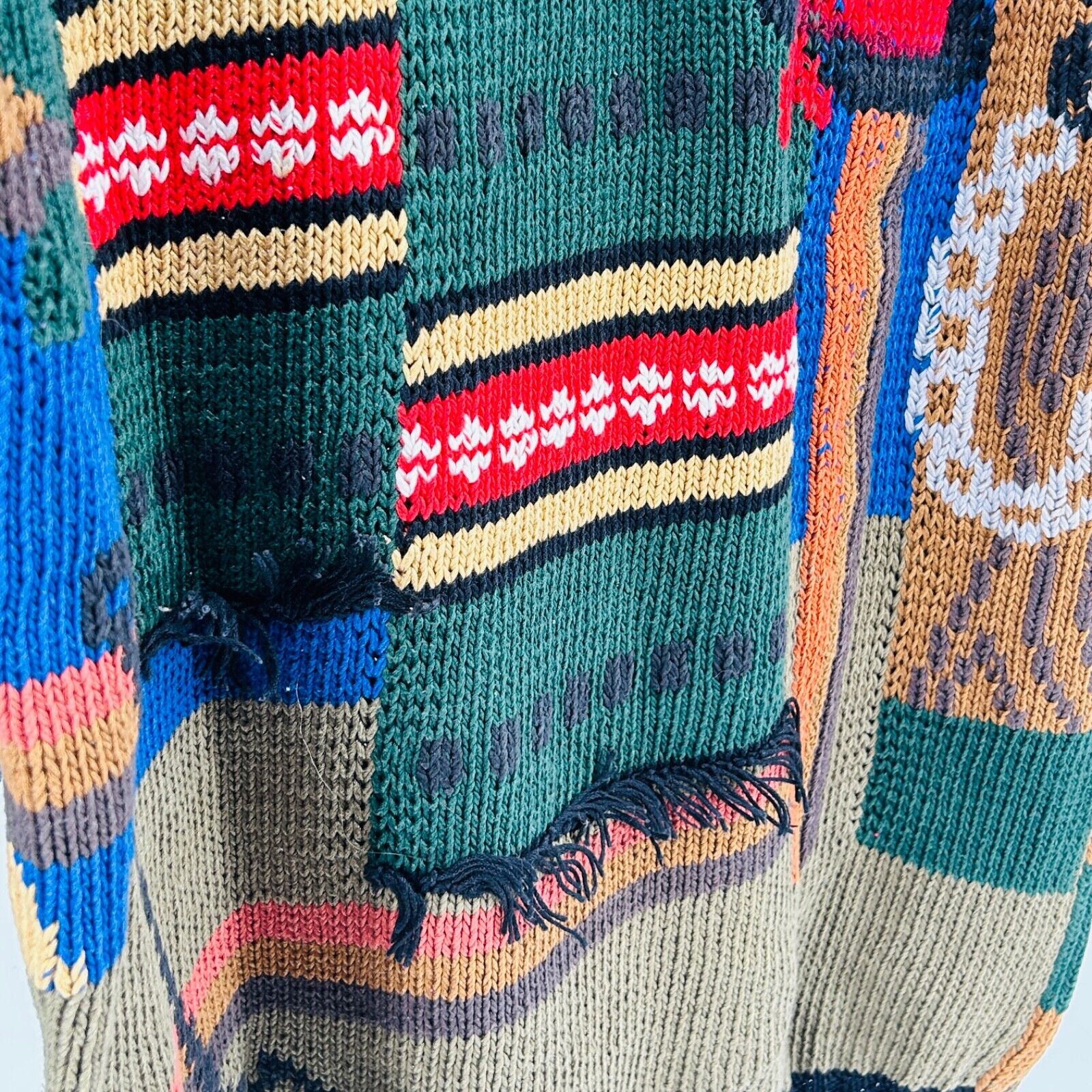Vintage 80s Berek Rio Grande Texas Cowboy Graphic Hand Knit Cotton Sweater