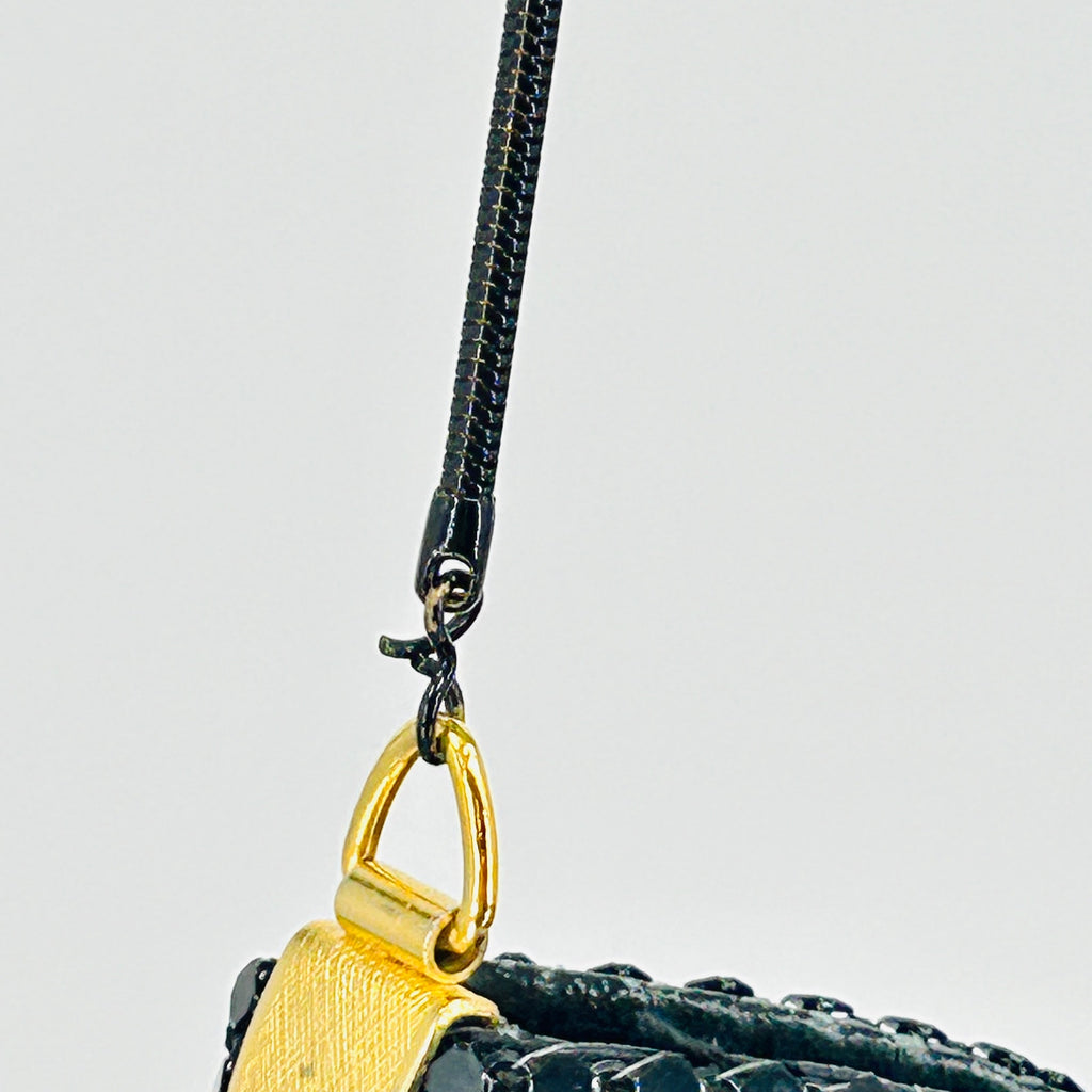 Vintage 70s Pacific Express Mesh Black Gold Hardware Shoulder Bag