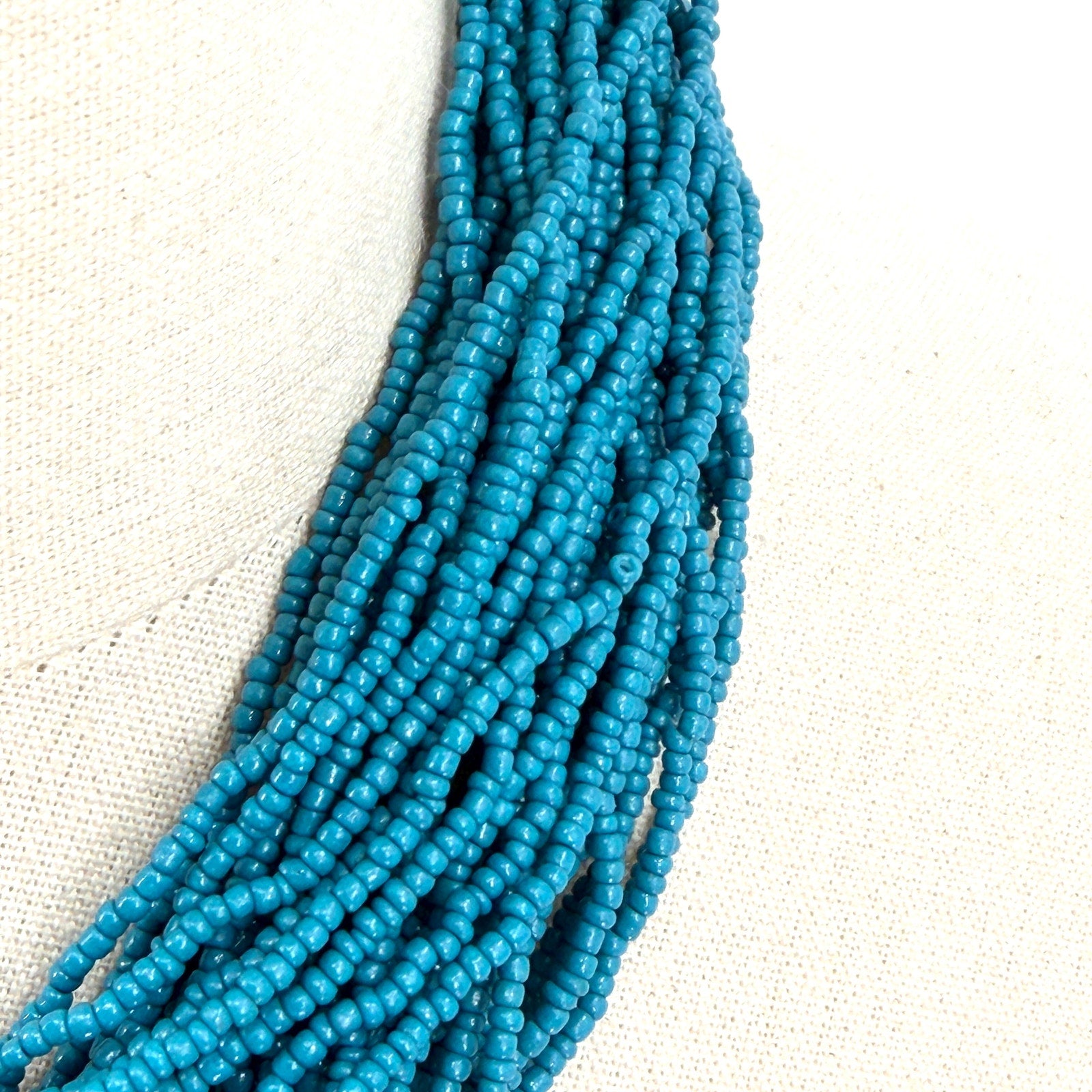 Vintage 90s Blue Ceramic Seed Bead Afrobohemian Multi Strand Necklace