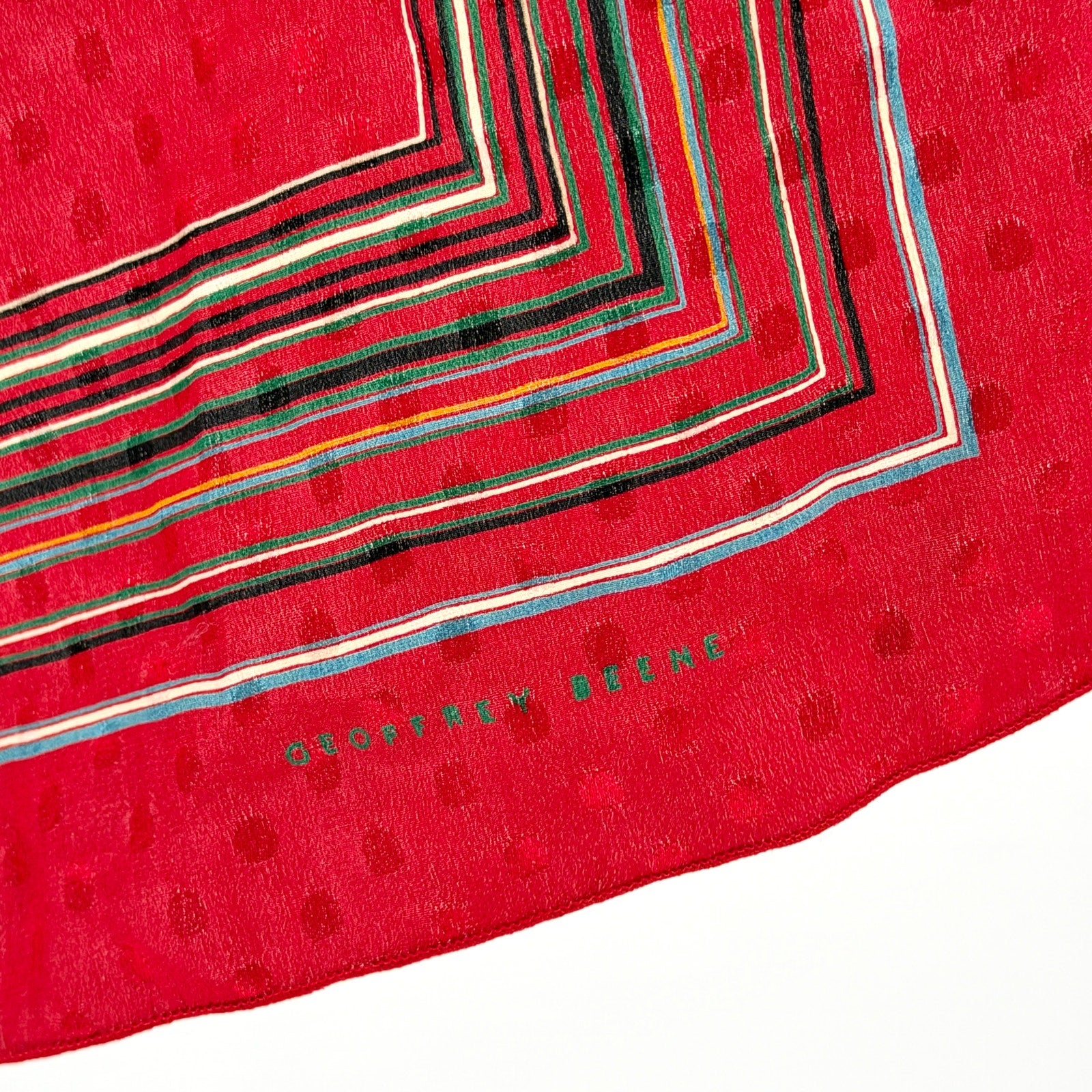 Vintage 80s Geoffrey Beene Red 100% Silk Geometric Striped Border Scarf