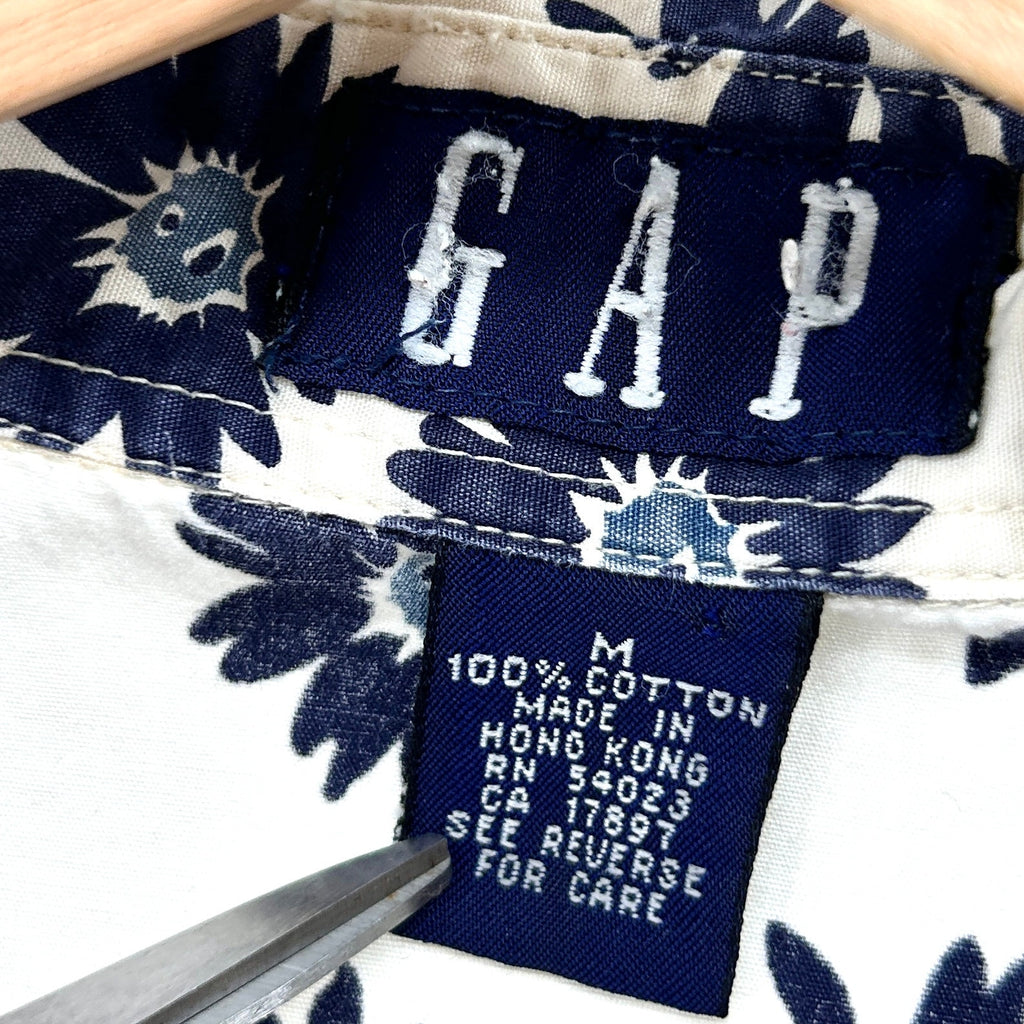 Vintage 90s GAP Navy Ivory Floral 100% Cotton Button Down Shirt