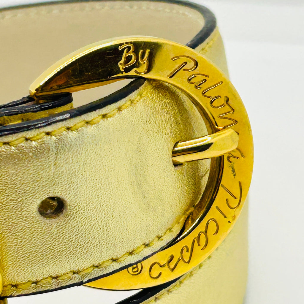 Vintage 80s/90s Paloma Picasso Gold Metallic Leather Chain Detail Belt