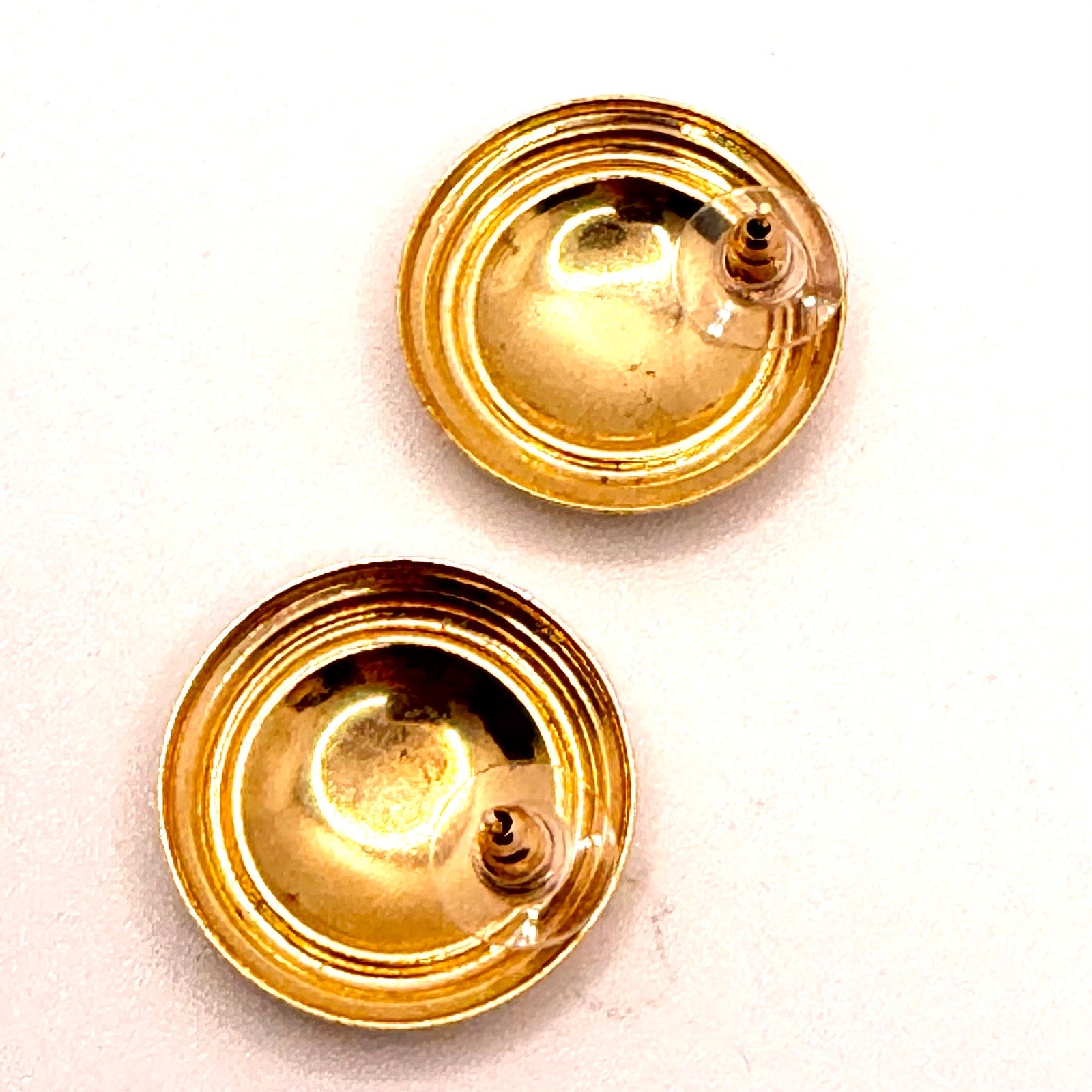 Vintage 80s Gold Handpainted Enamel Swirl Chunky Statement Stud Earrings