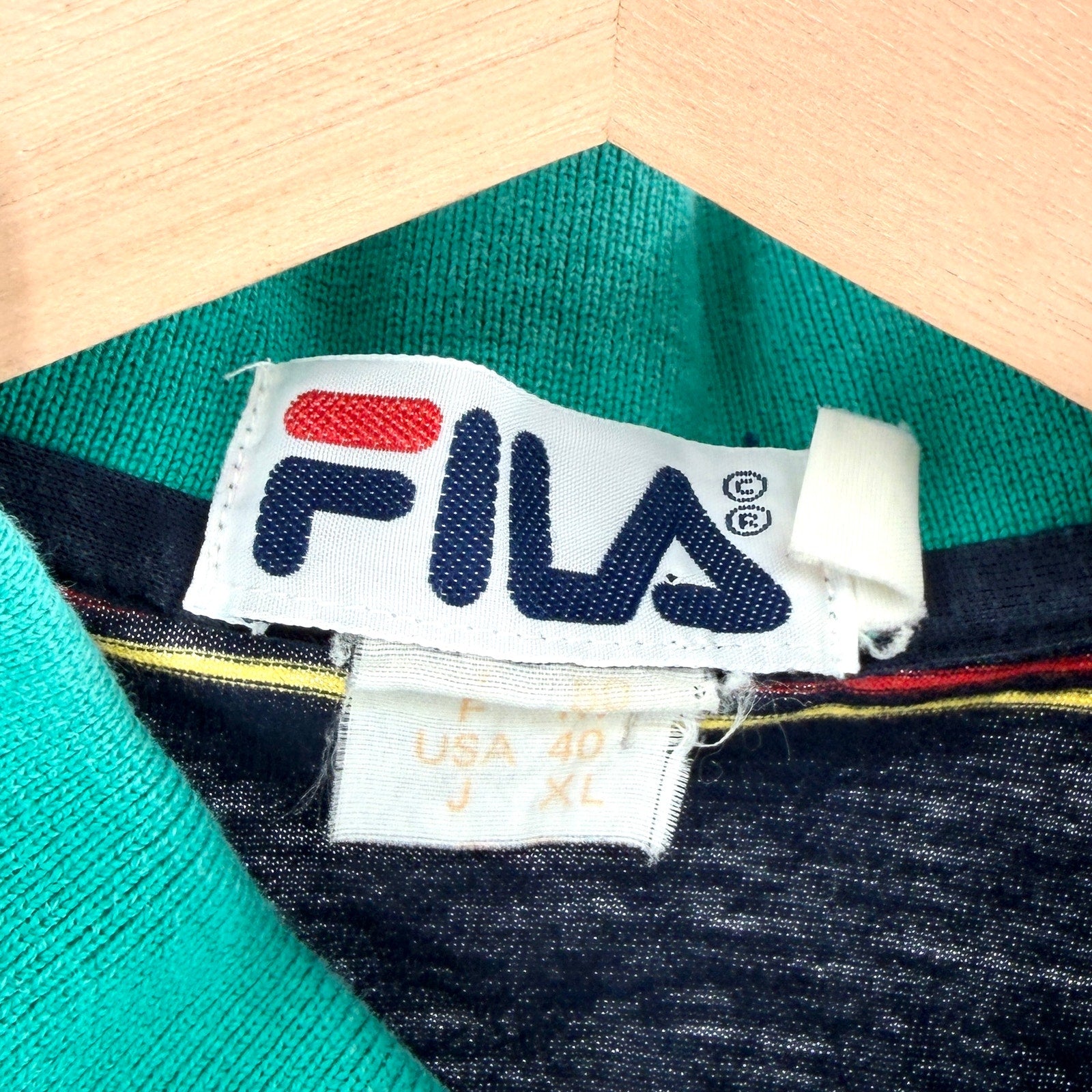 Vintage 80s Fila Navy Blue Teal Striped Cotton Polo Shirt