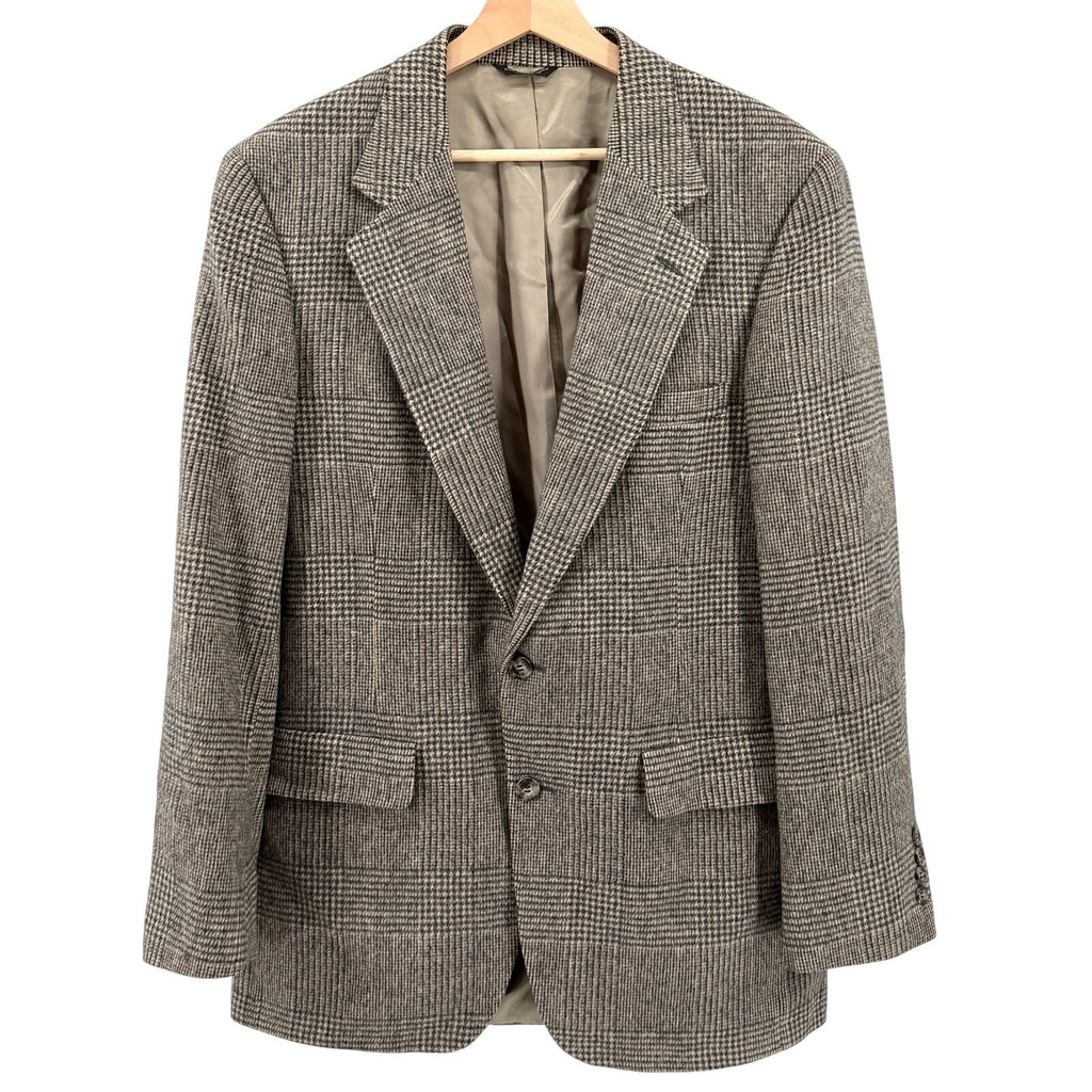 Vintage 80s Bill Blass Beige Black Plaid 100% Camel Hair Preppy Blazer