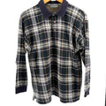 Vintage 90s Lord & Taylor 100% Cotton Blue Green Woven Knit Plaid Polo Shirt