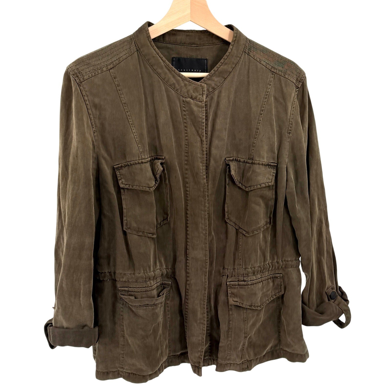 Sanctuary Army Green Olive Utility Field Military Lightweight Jacket