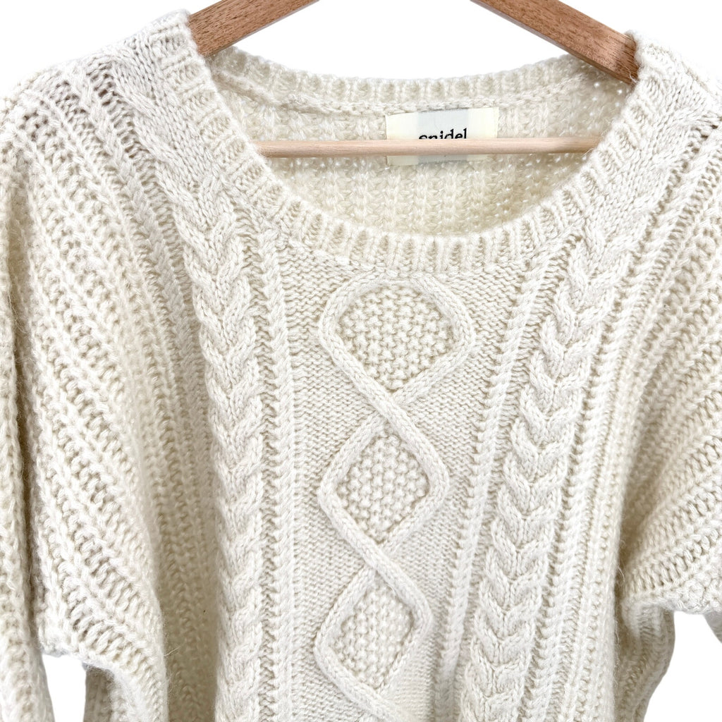 Snidel Ivory Chunky Cable Knit Cropped Dolman Sleeve Sweater