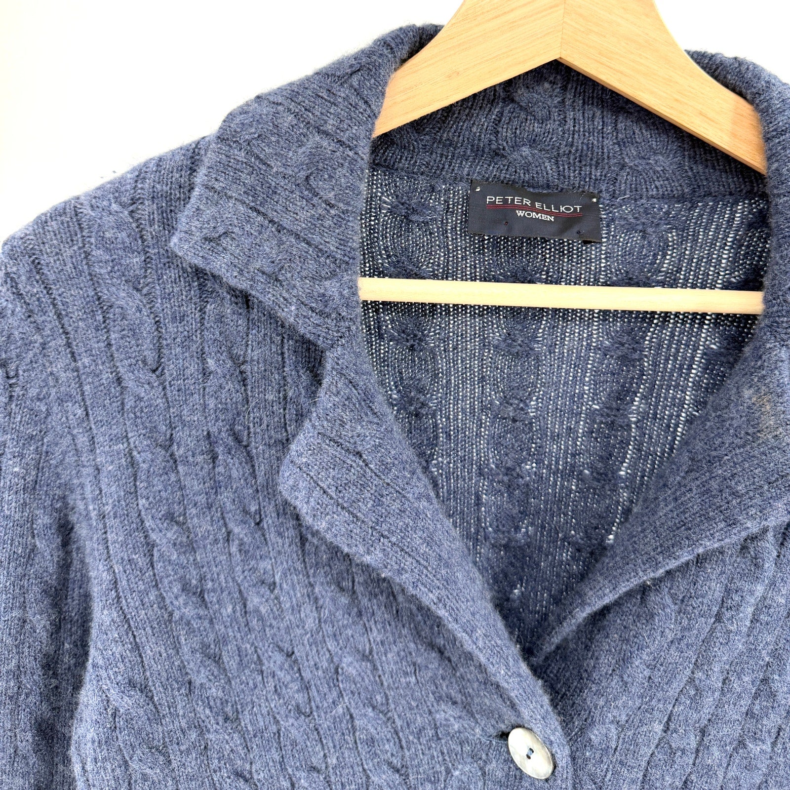Vintage 90s Peter Elliott Indigo Blue 100% Cashmere Collared Cardigan Sweater