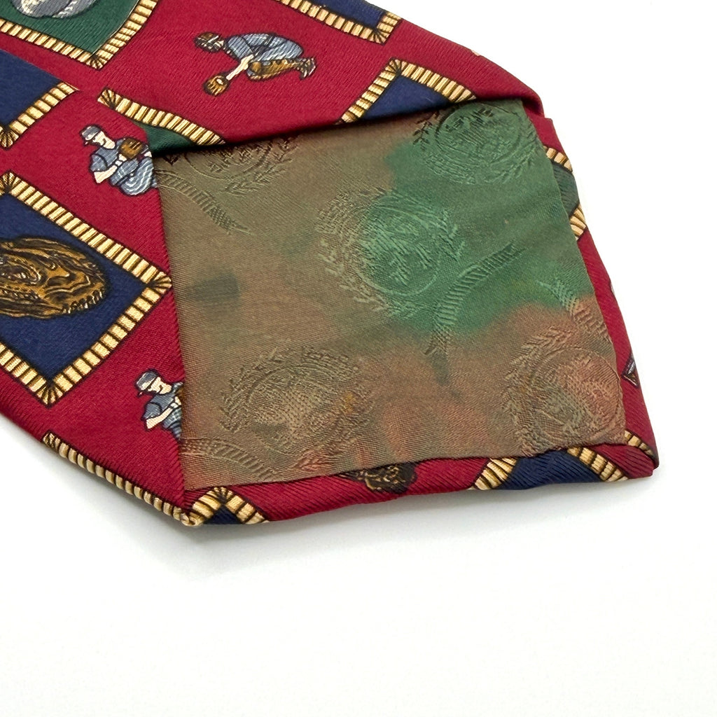 Vintage 90s Tommy Hilfiger Red 100% Silk Baseball Motif Preppy Novelty Tie