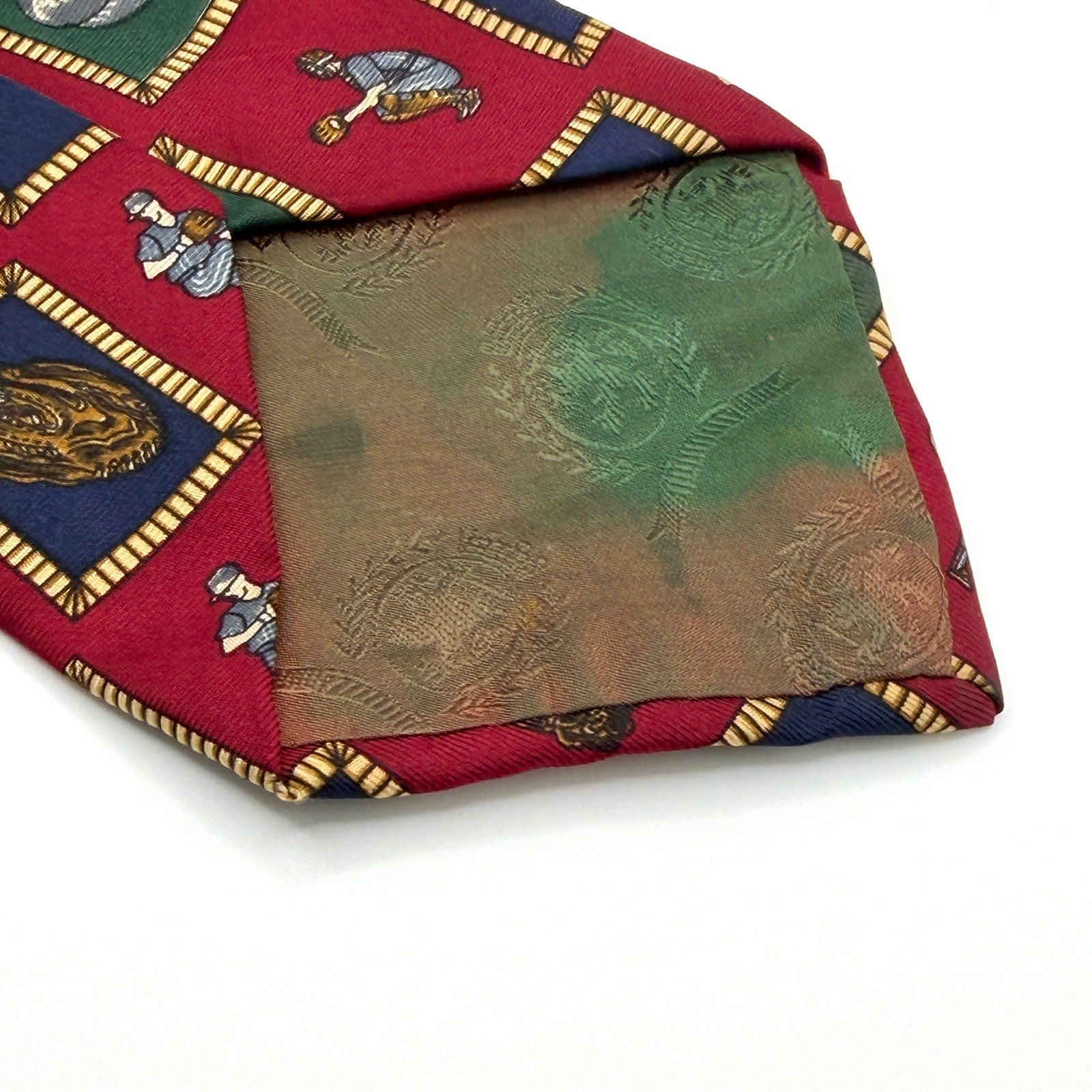 Vintage 90s Tommy Hilfiger Red 100% Silk Baseball Motif Preppy Novelty Tie