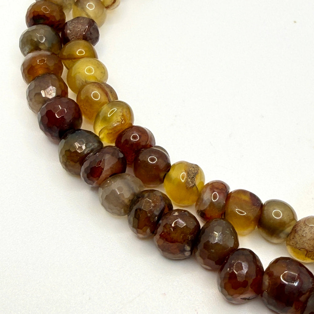 Vintage 90s Multi Earth Tone Agate Sterling Silver Stamped Two Strand Necklace