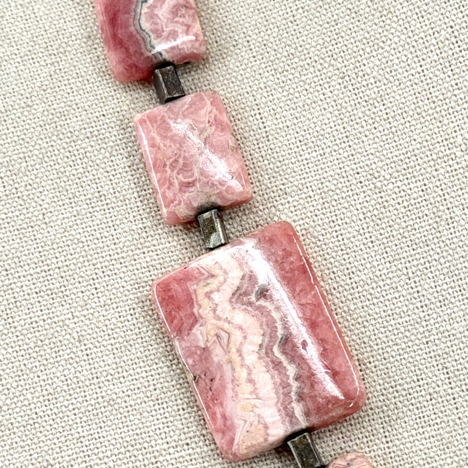 Vintage 90s Rhodochrosite Hand Strung Slab Statement Necklace