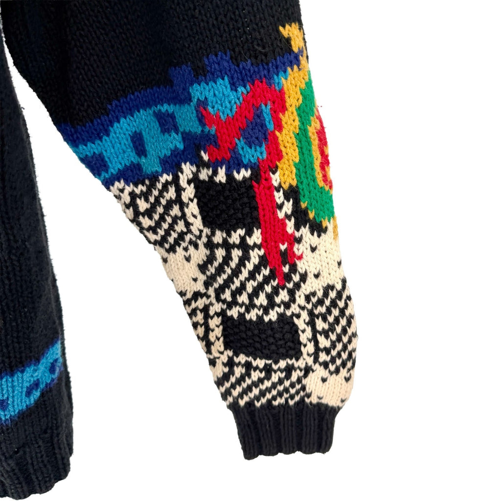Vintage 90s Susan Bristol Black Hand Knit Novelty Intarsia Cardigan