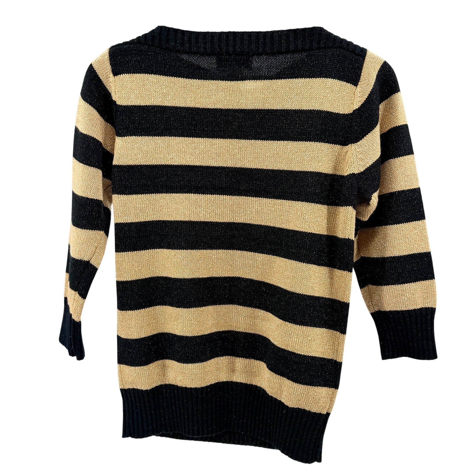 Vintage 80s Clovis Ruffin Black Gold Metallic Striped Boat Neck Knit Sweater