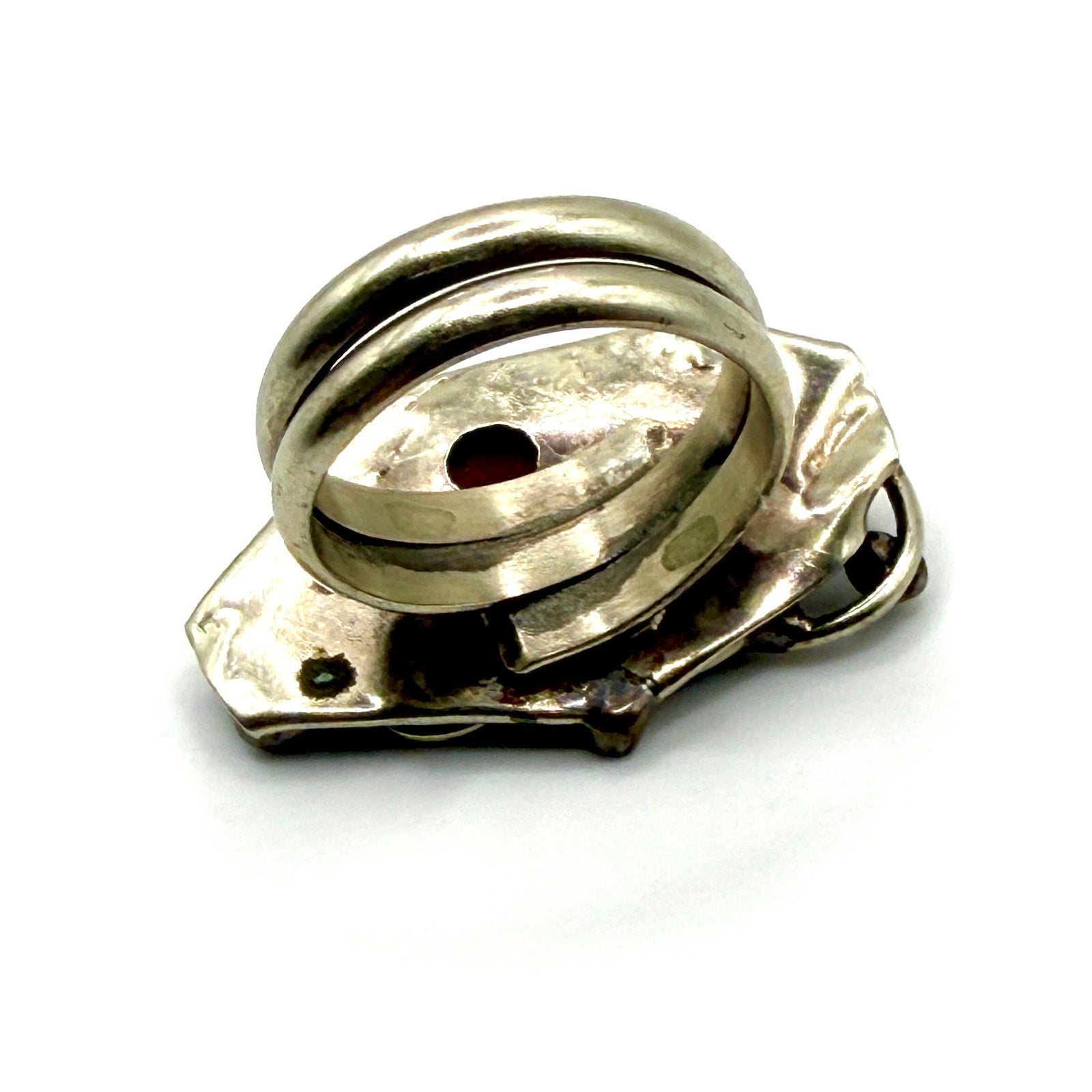 Vintage 90s Handcrafted Carnelian Sterling Silver Brutalist Abstract Ring