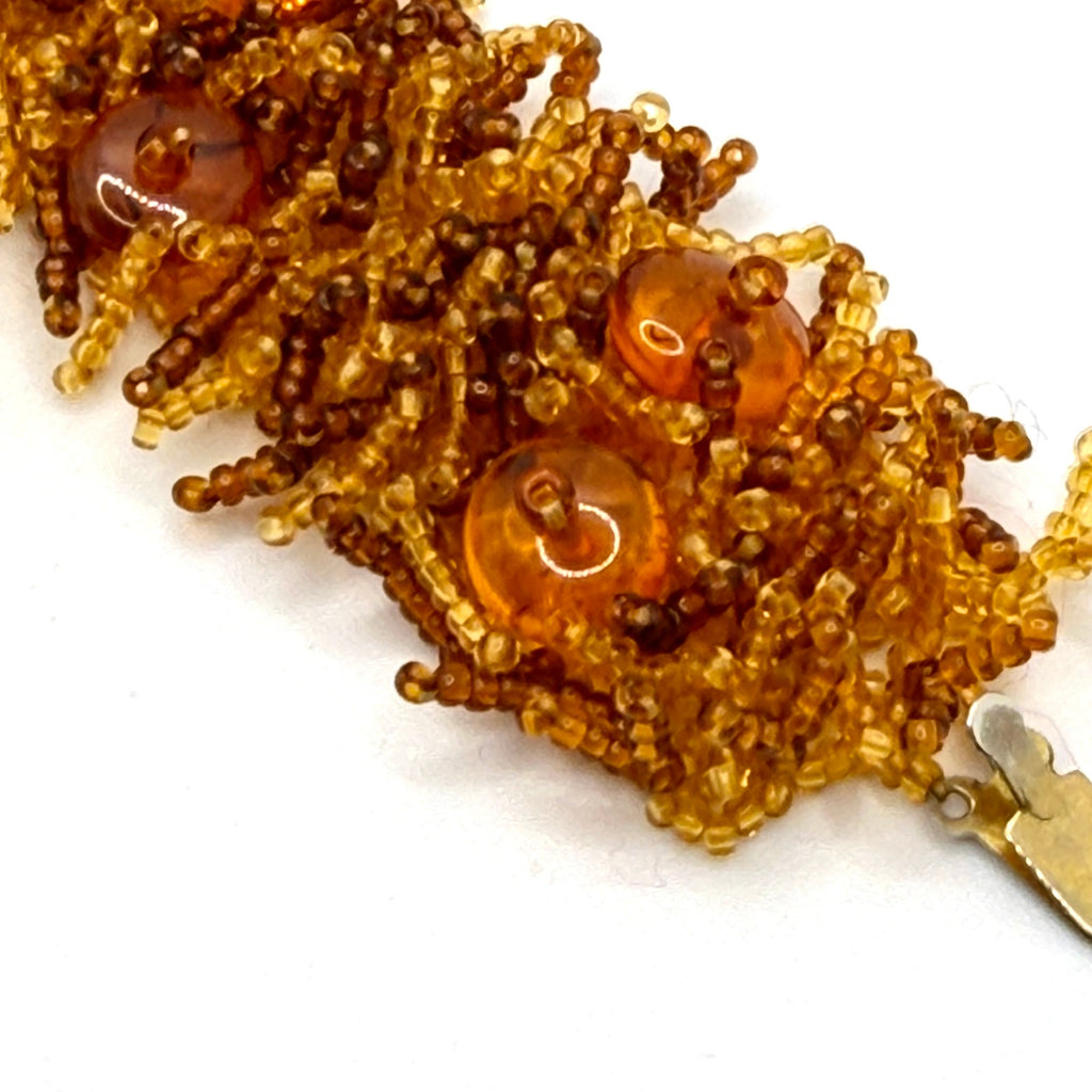 Vintage 90s Amber Gemstone Shag Fringe Beaded Statement Bracelet