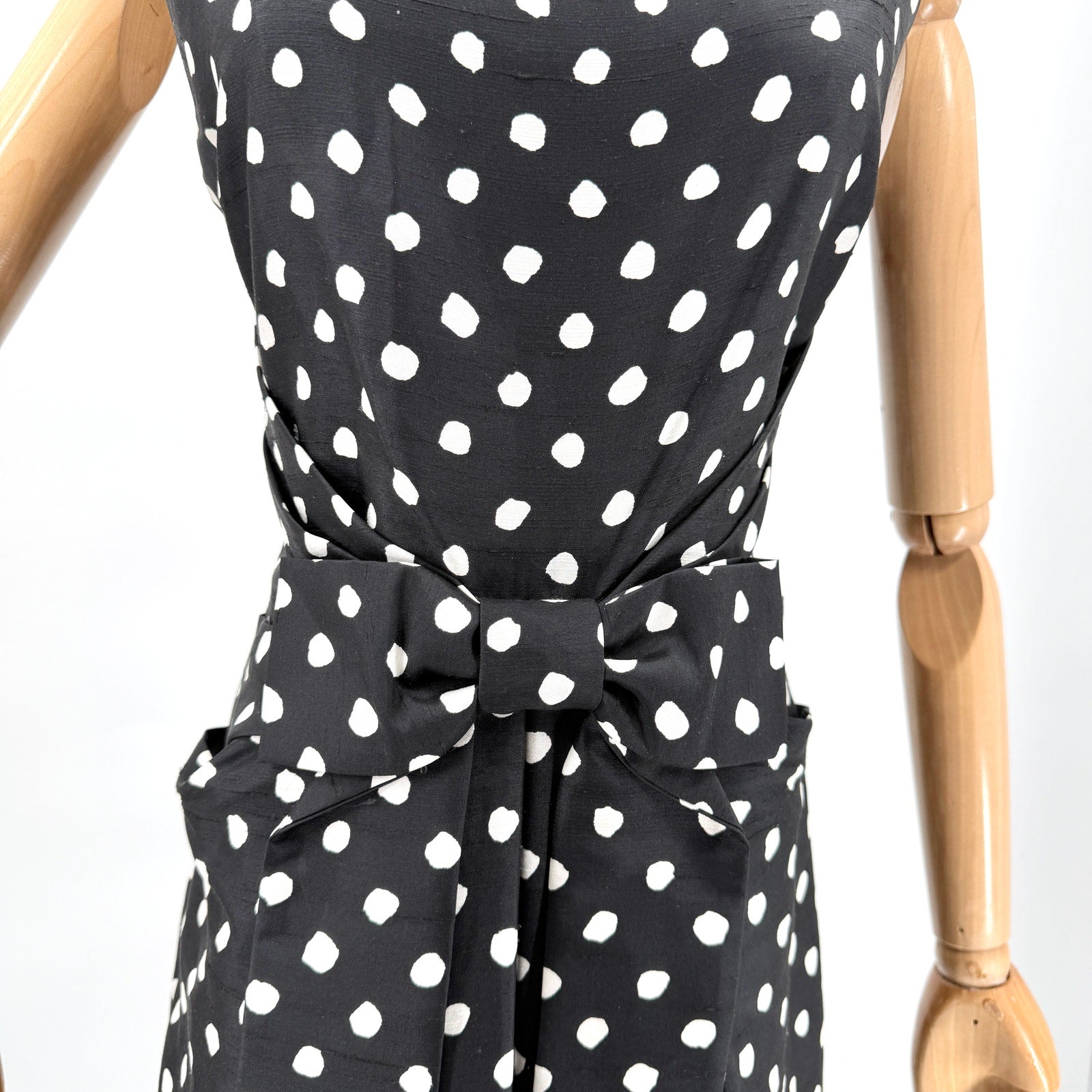 Kate Spade Black White Polkadot 100% Silk Bow Pocket Cocktail Dress