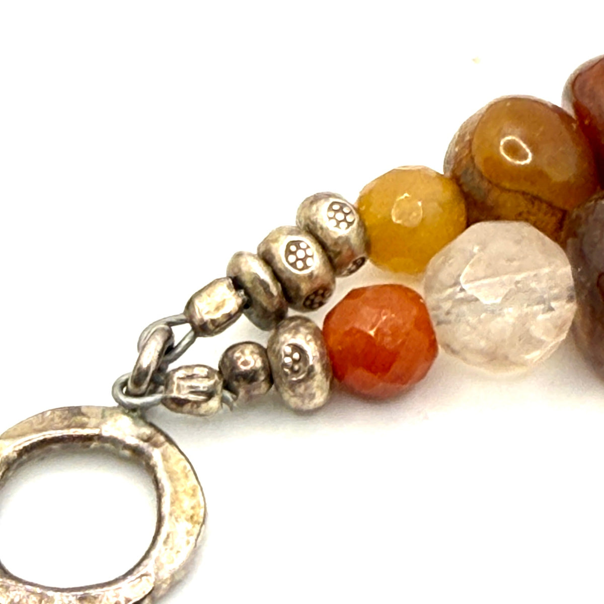 Vintage 90s Multi Earth Tone Agate Sterling Silver Stamped Two Strand Necklace