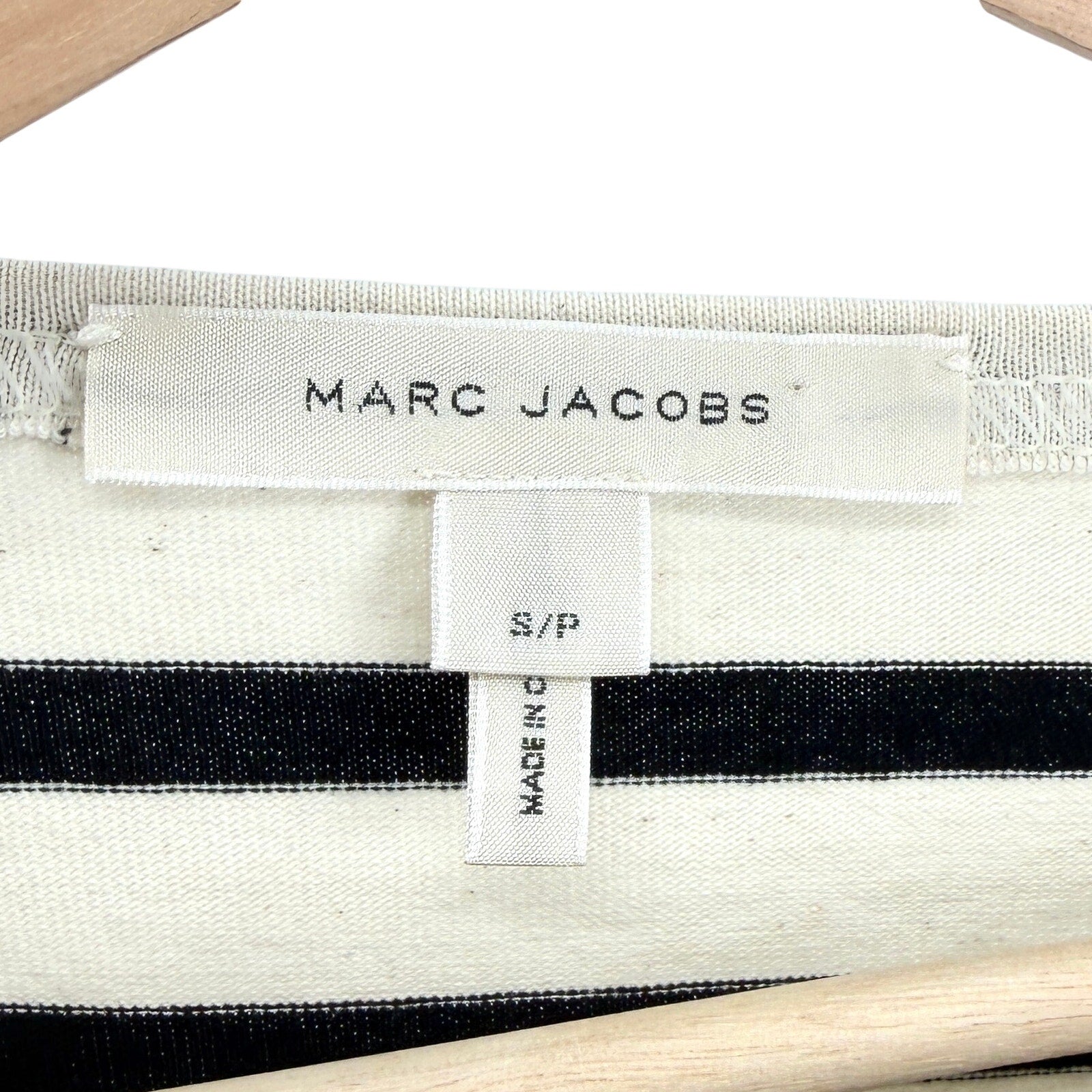 Marc Jacobs Black Ivory Cotton Striped Pom-Pom Bell Sleeve Top