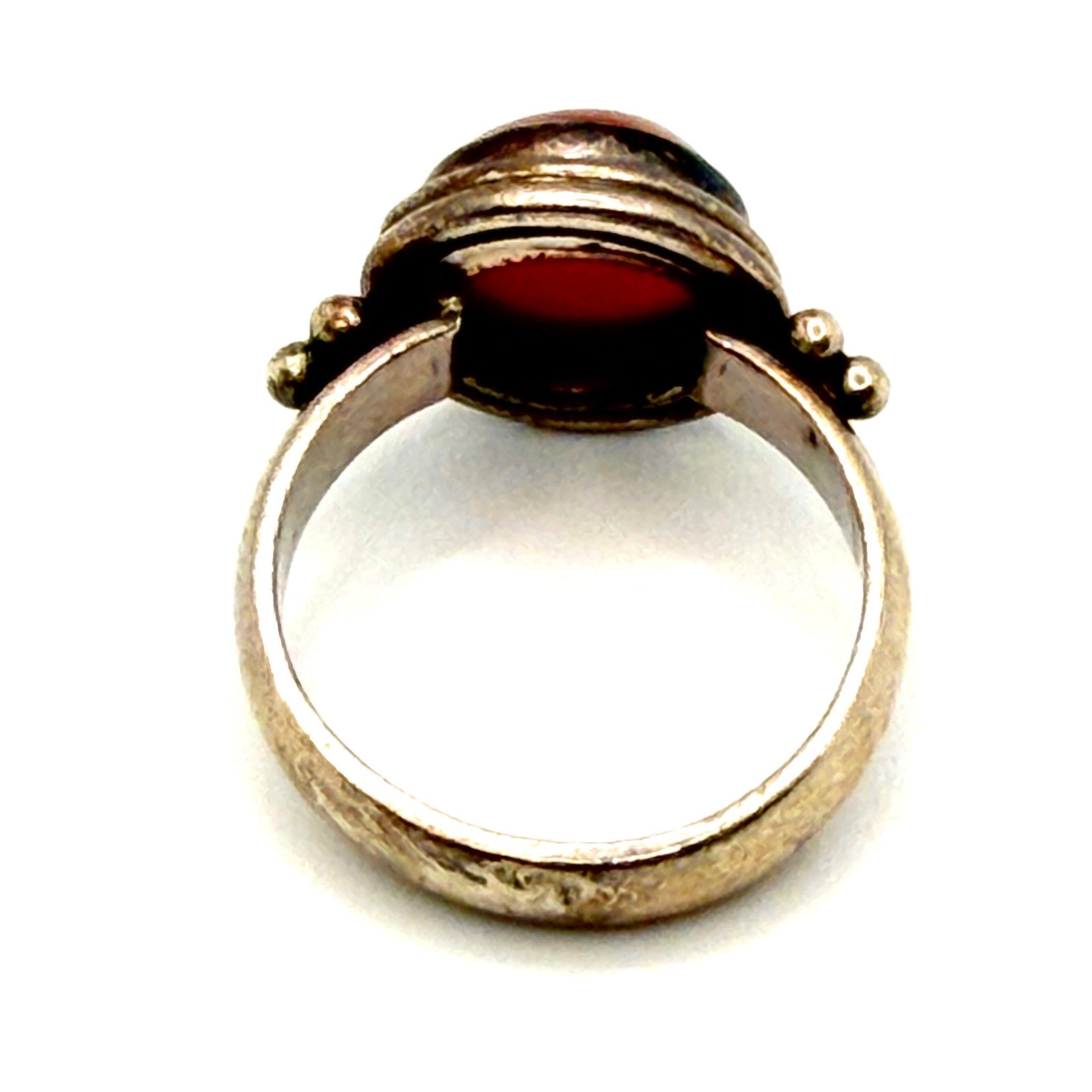 Vintage 90s Sterling Silver Stamped Red Carnelian Cabochon Solitaire Ring
