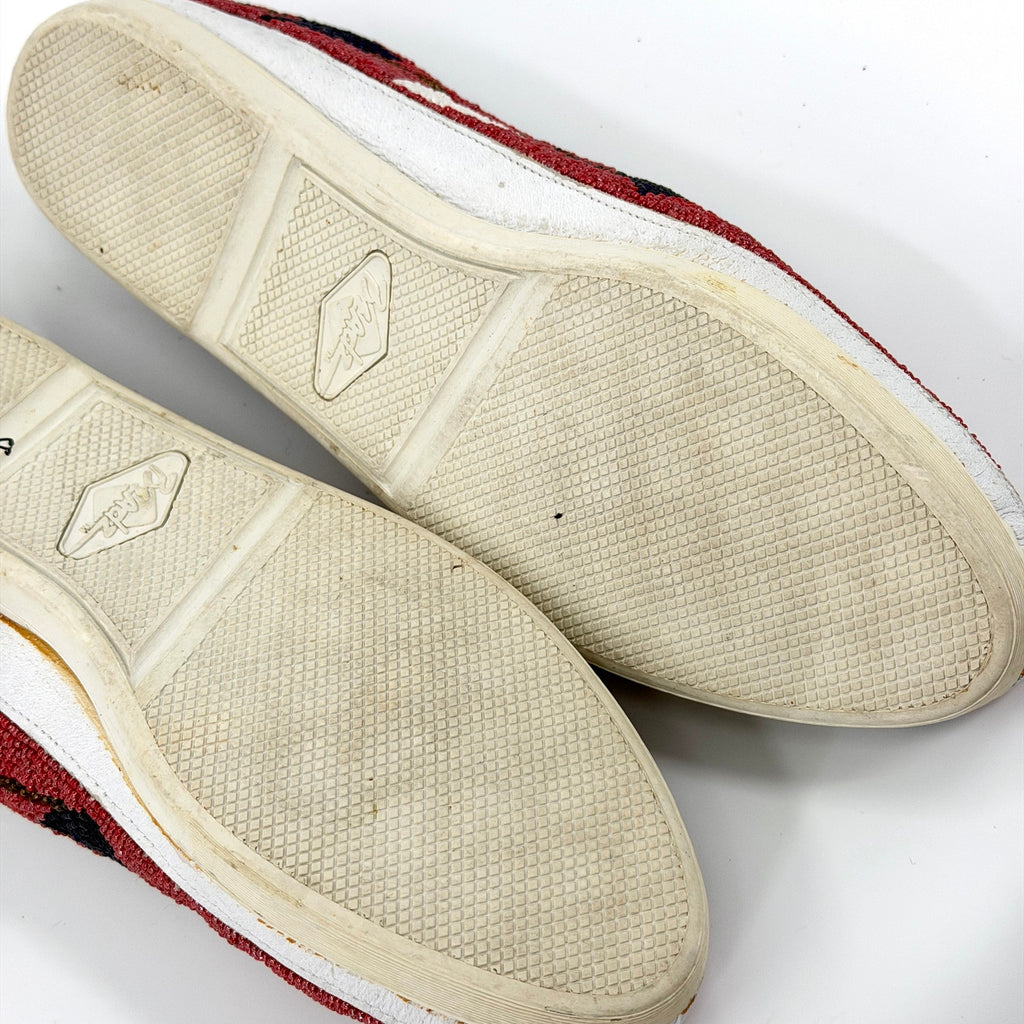 Vintage 80s Beadz Nautical Beaded Red Canvas Slip On Shoes